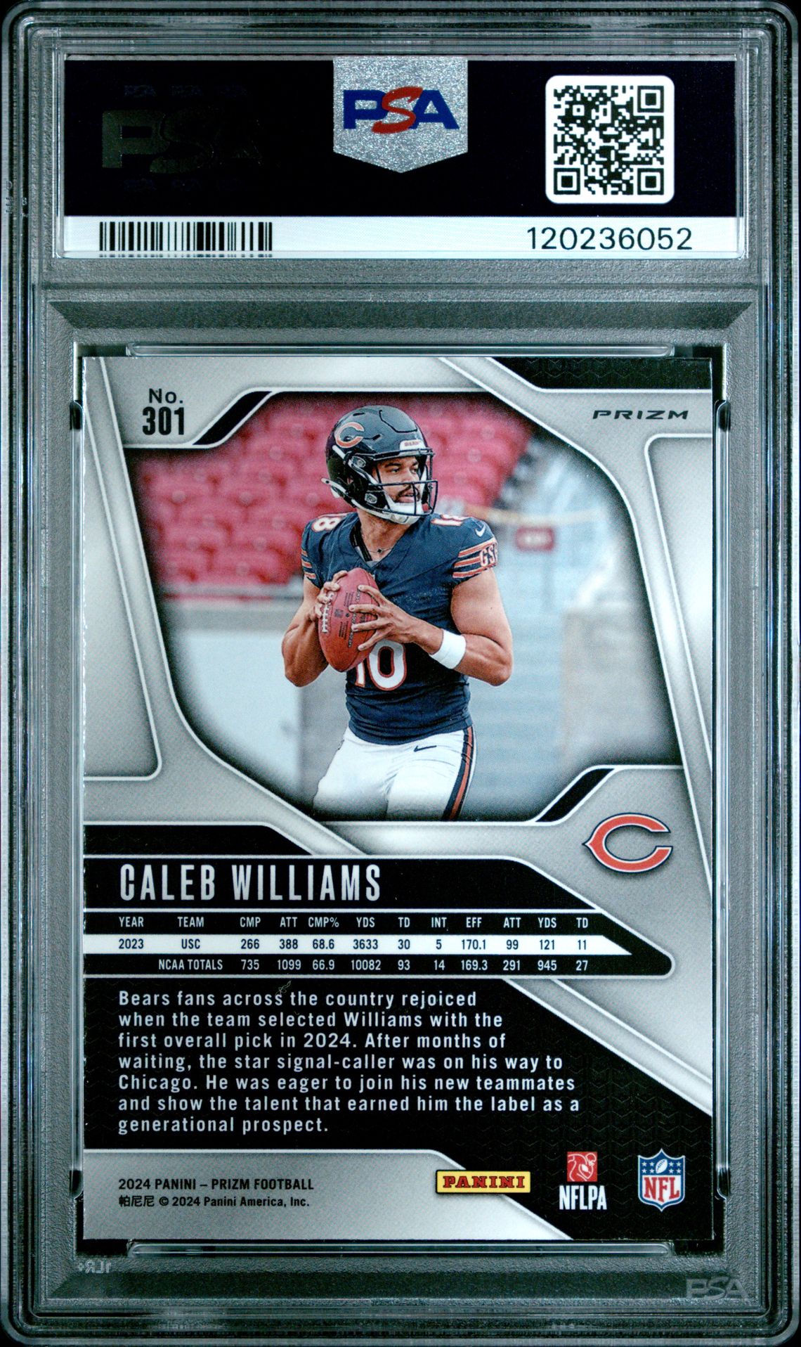 2024 Panini Prizm Caleb Williams #301 (Green Ice) Mint 9 back