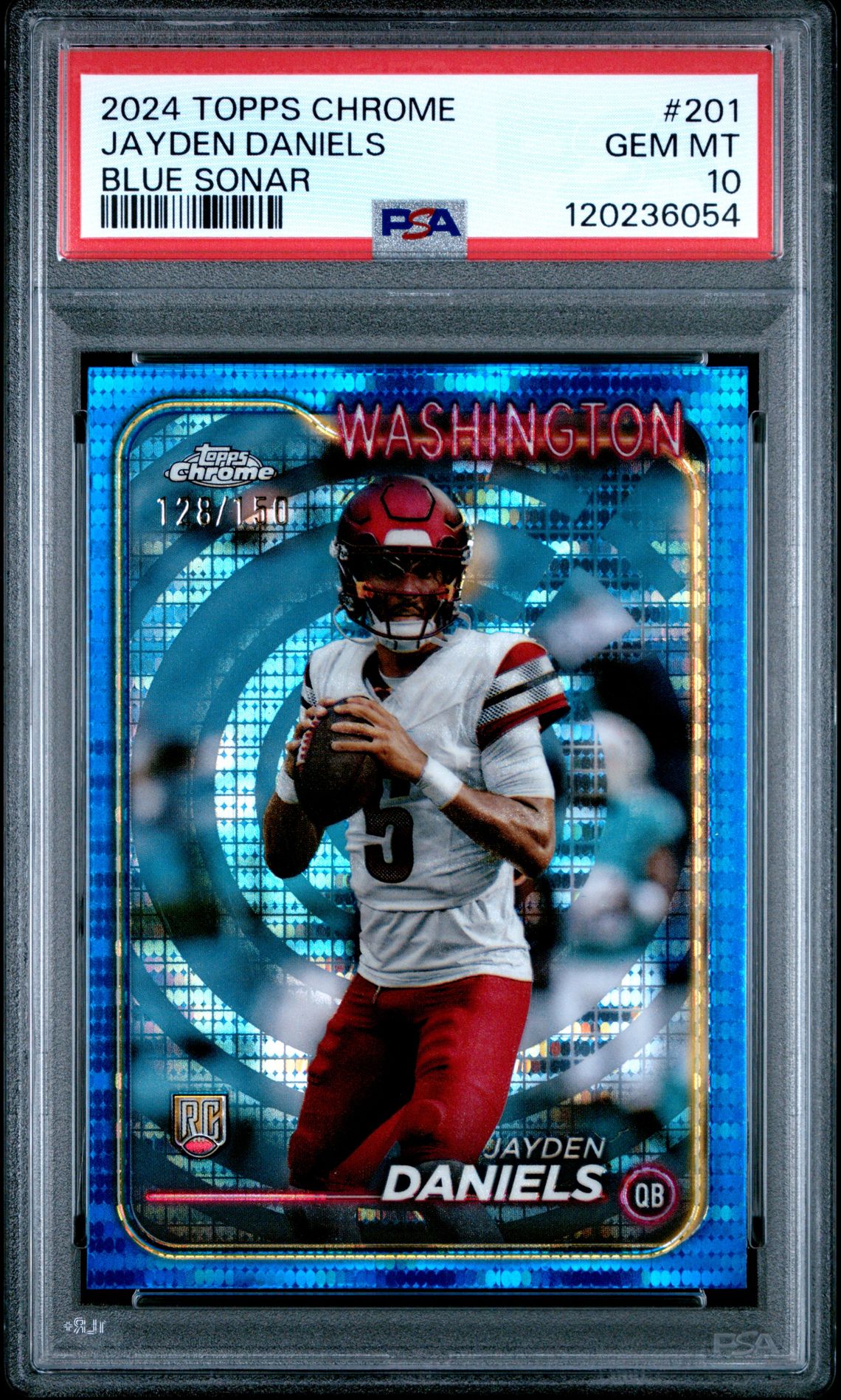 2024 Topps Chrome Jayden Daniels #201 (Blue Sonar) Gem Mt 10 front