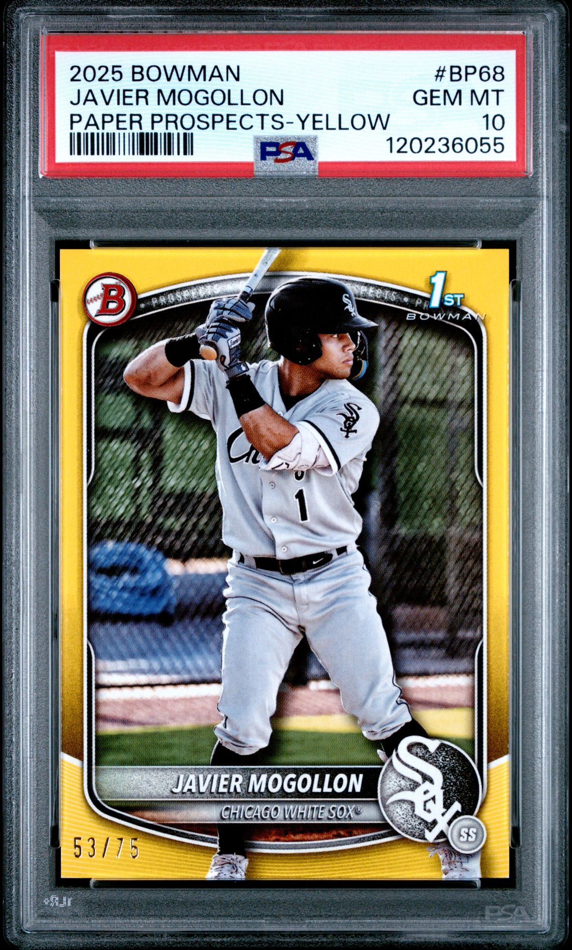 2025 Bowman Paper Prospects Javier Mogollon #Bp68 (Paper Prospects-Yellow) Gem Mt 10 front