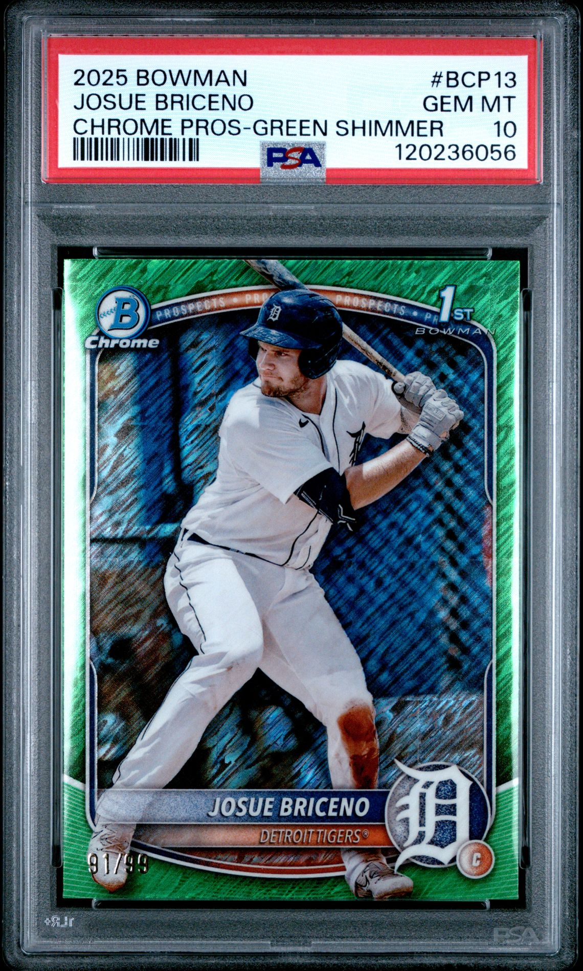 2025 Bowman Chrome Prospects Josue Briceno #Bcp13 (Chrome Pros-Green Shimmer) Gem Mt 10 front