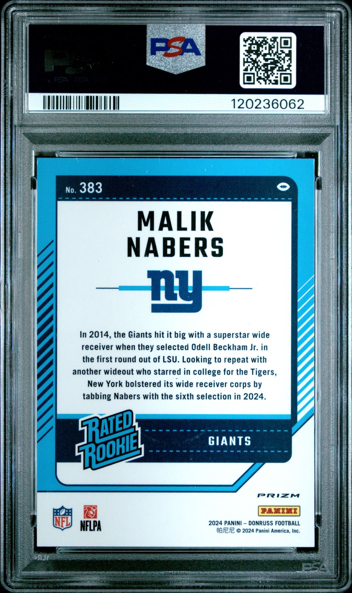 2024 Panini Donruss Malik Nabers #383 (Optic Preview-Pink) Mint 9 back