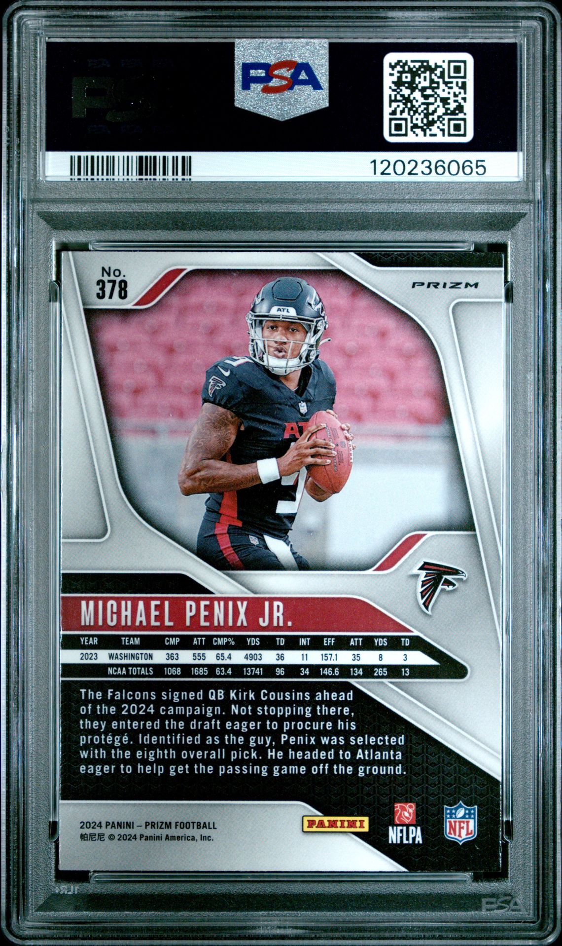 2024 Panini Prizm Michael Penix Jr. #378 (Lazer Prizm) Mint 9 back