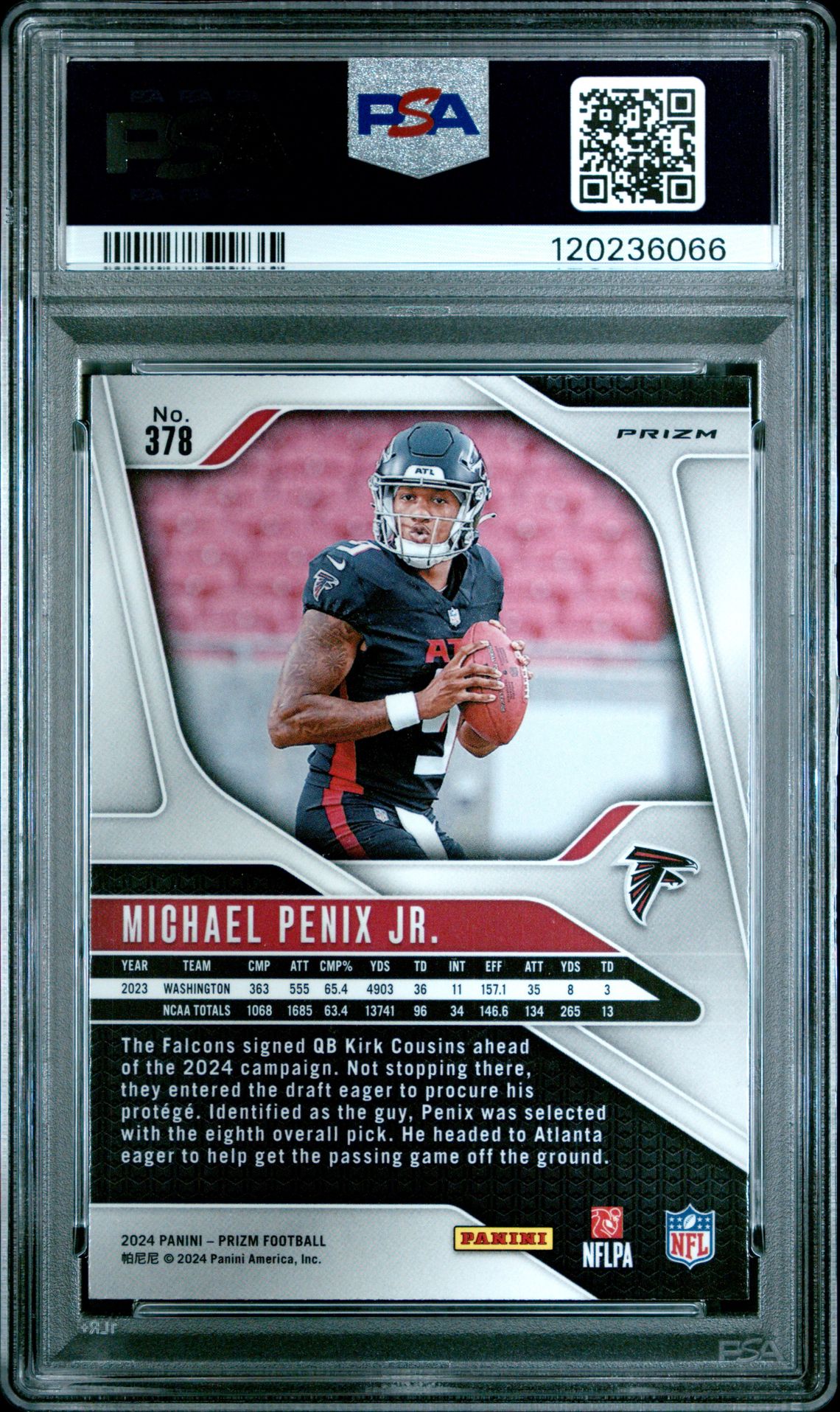 2024 Panini Prizm Michael Penix Jr. #378 (Disco Prizm) Gem Mt 10 back