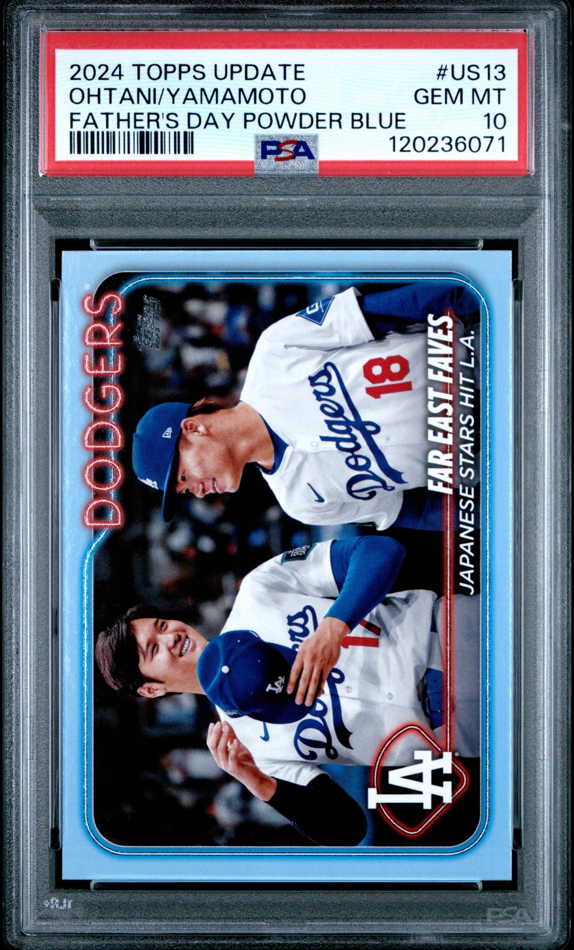 2024 Topps Update Ohtani/Yamamoto #Us13 (Father's Day Powder Blue) Gem Mt 10 front