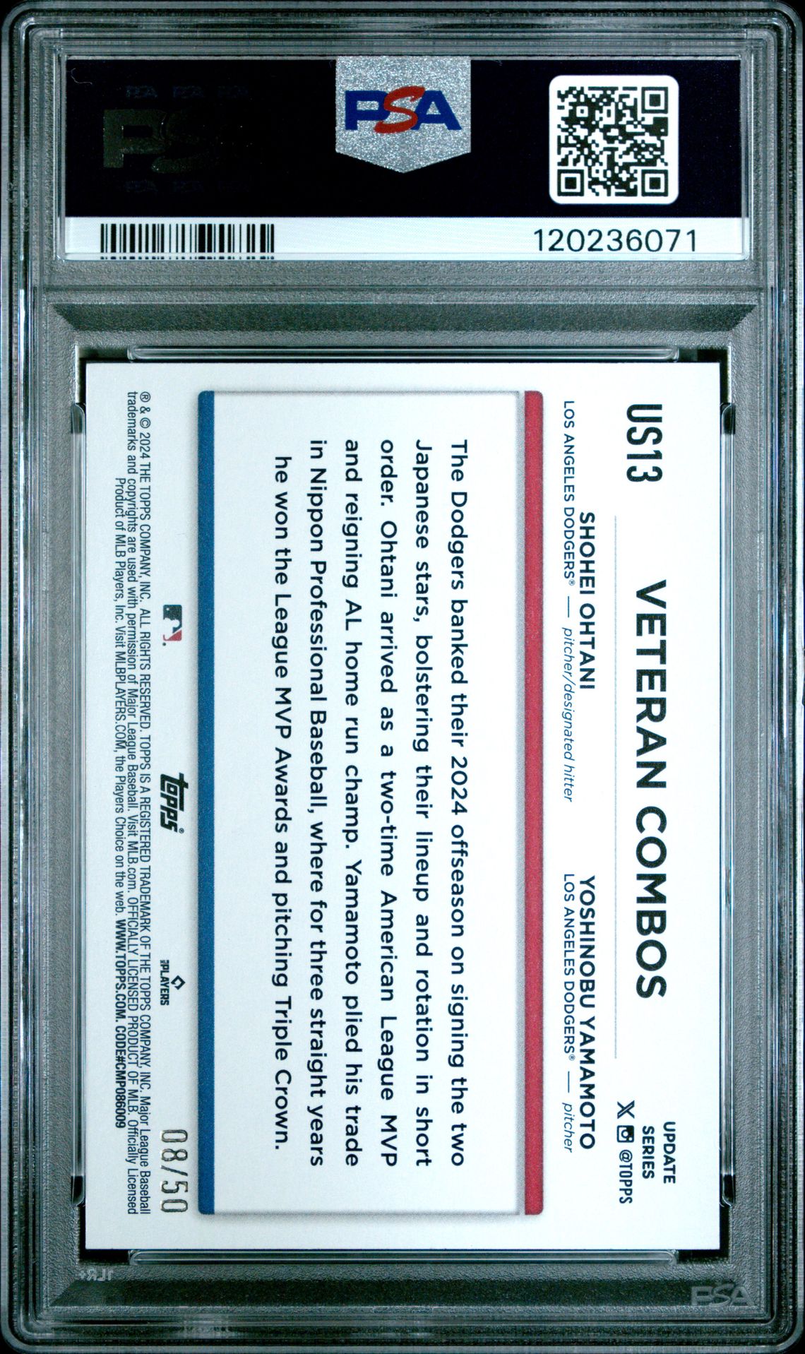 2024 Topps Update Ohtani/Yamamoto #Us13 (Father's Day Powder Blue) Gem Mt 10 back