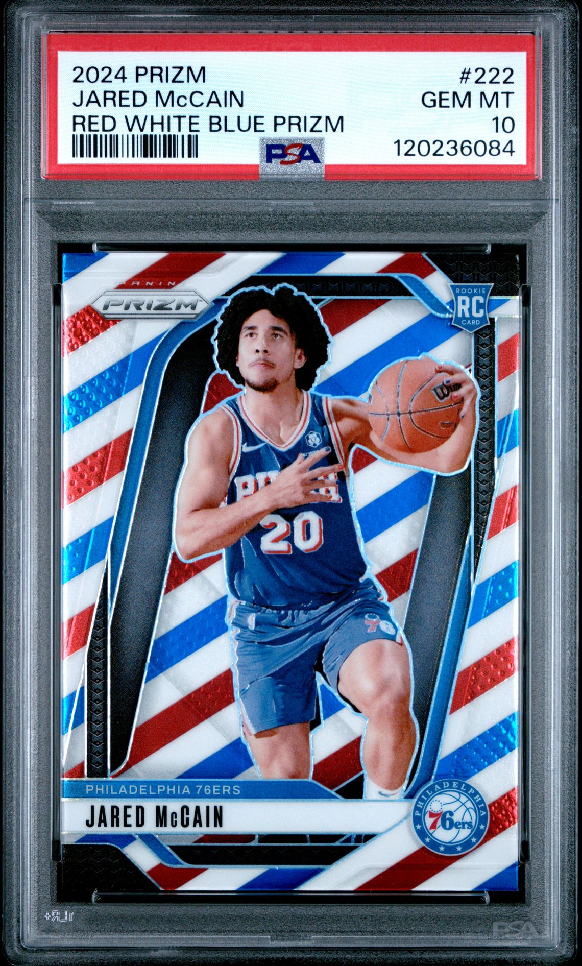 2024 Panini Prizm Jared Mccain #222 (Red White Blue Prizm) Gem Mt 10 front