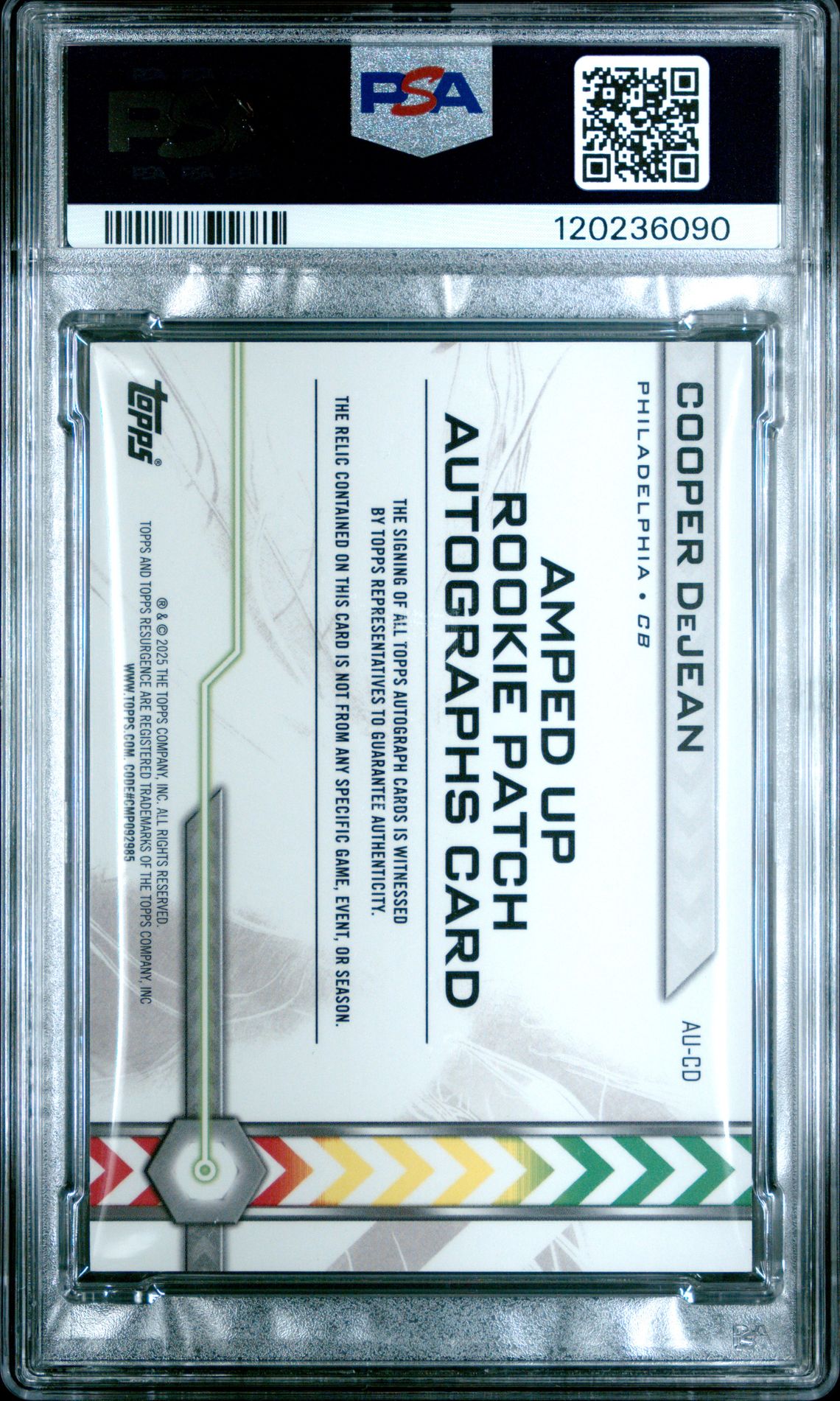 2024 Topps Resurgence Amped Up Rookie Patch Autographs Cooper Dejean #Aucd (Amped Up Rpa-Org Pwr Surge) Mint 9 back