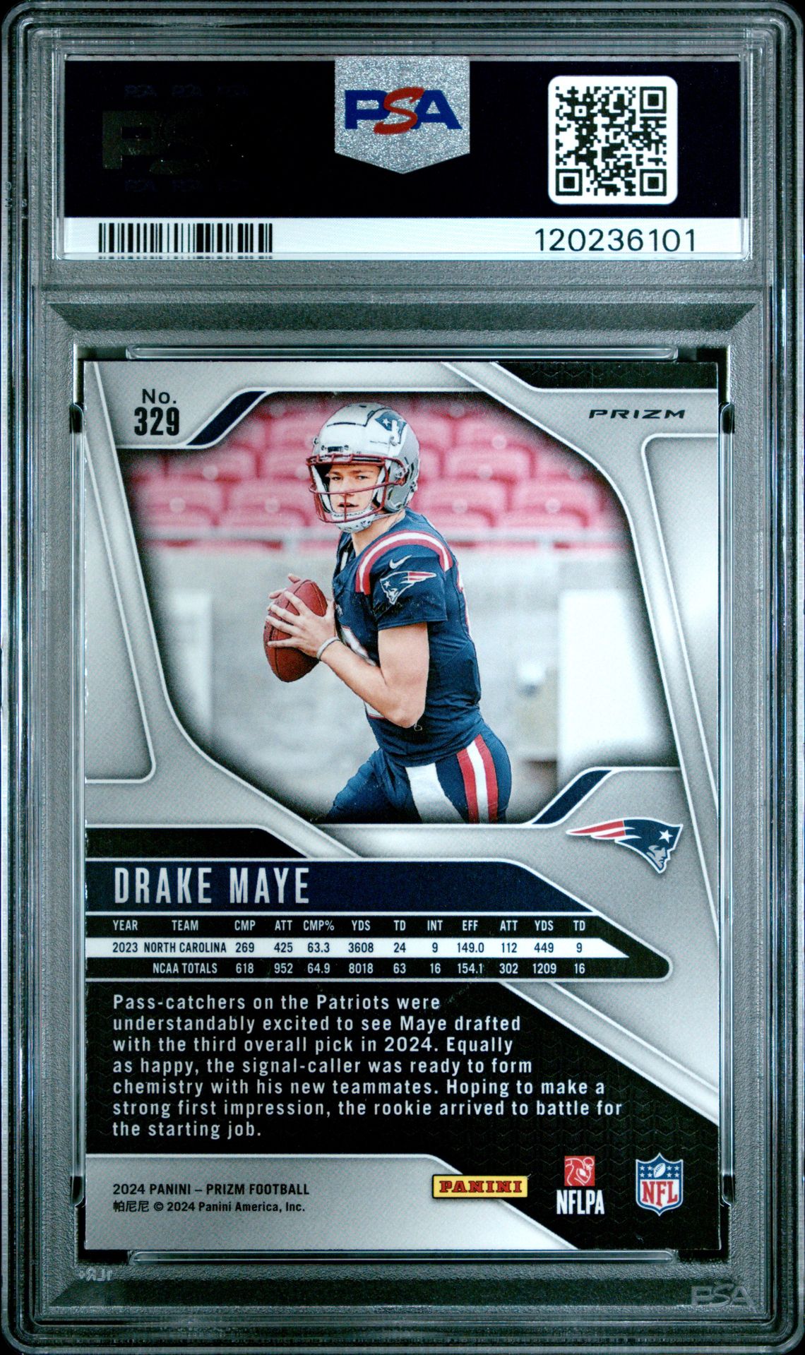 2024 Panini Prizm Drake Maye #329 (Red/White/Blue Prizm) Mint 9 back