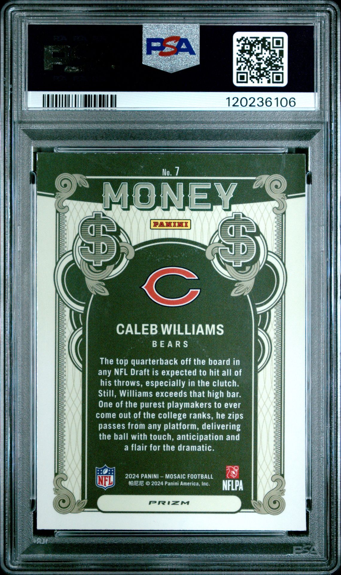 2024 Panini Mosaic Money Caleb Williams #7 Mint 9 back