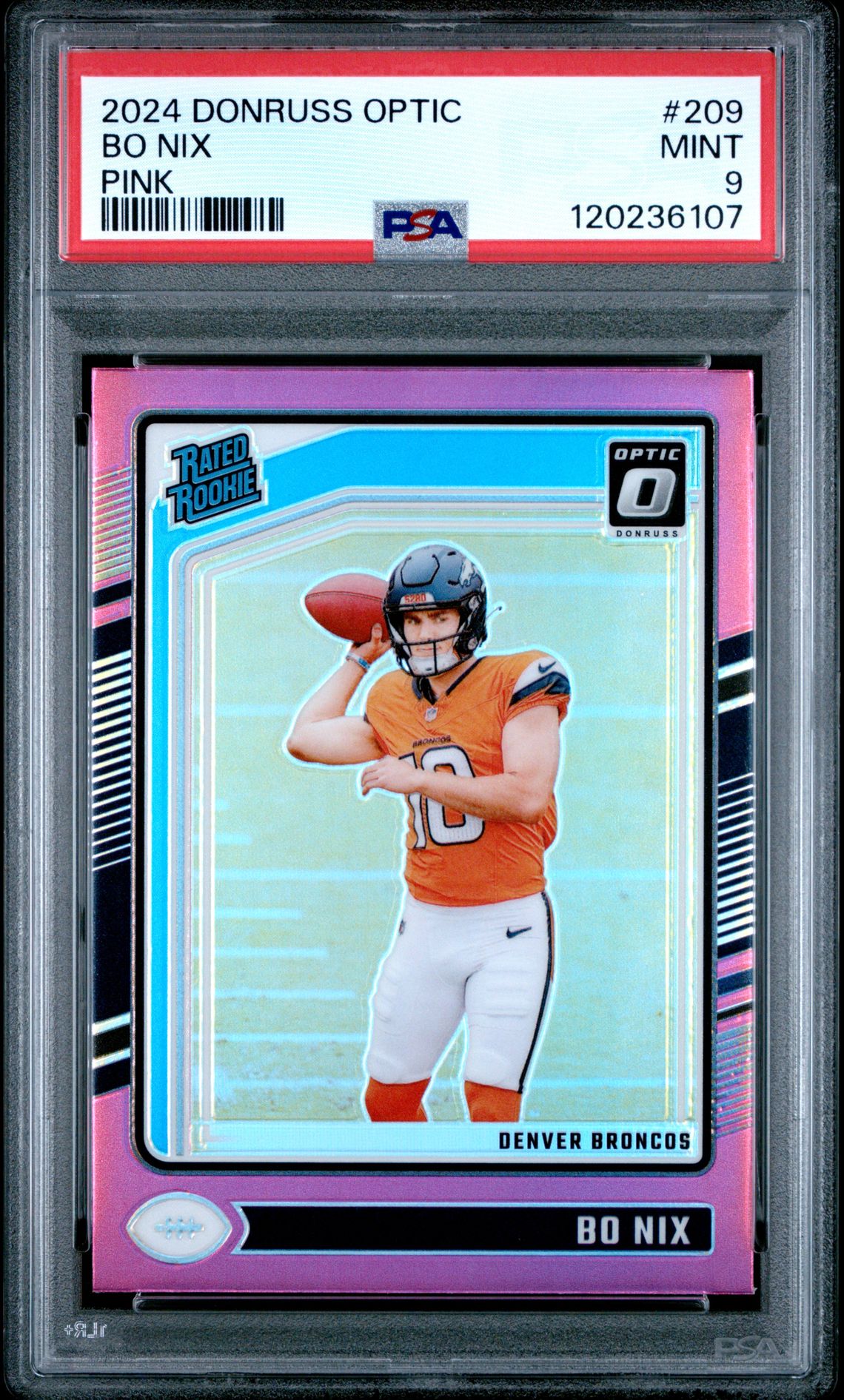 2024 Panini Donruss Optic Bo Nix #209 (Pink) Mint 9 front