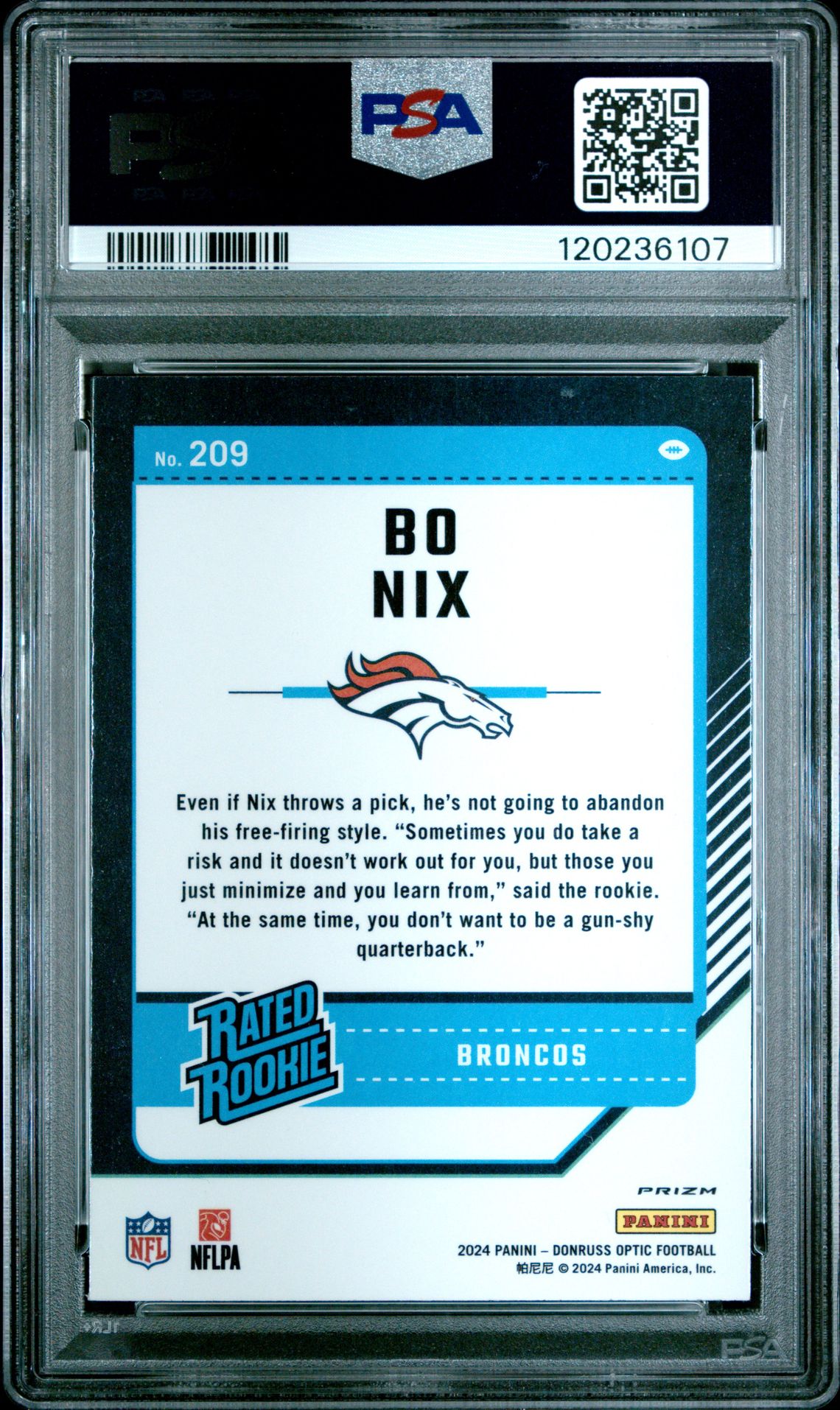 2024 Panini Donruss Optic Bo Nix #209 (Pink) Mint 9 back