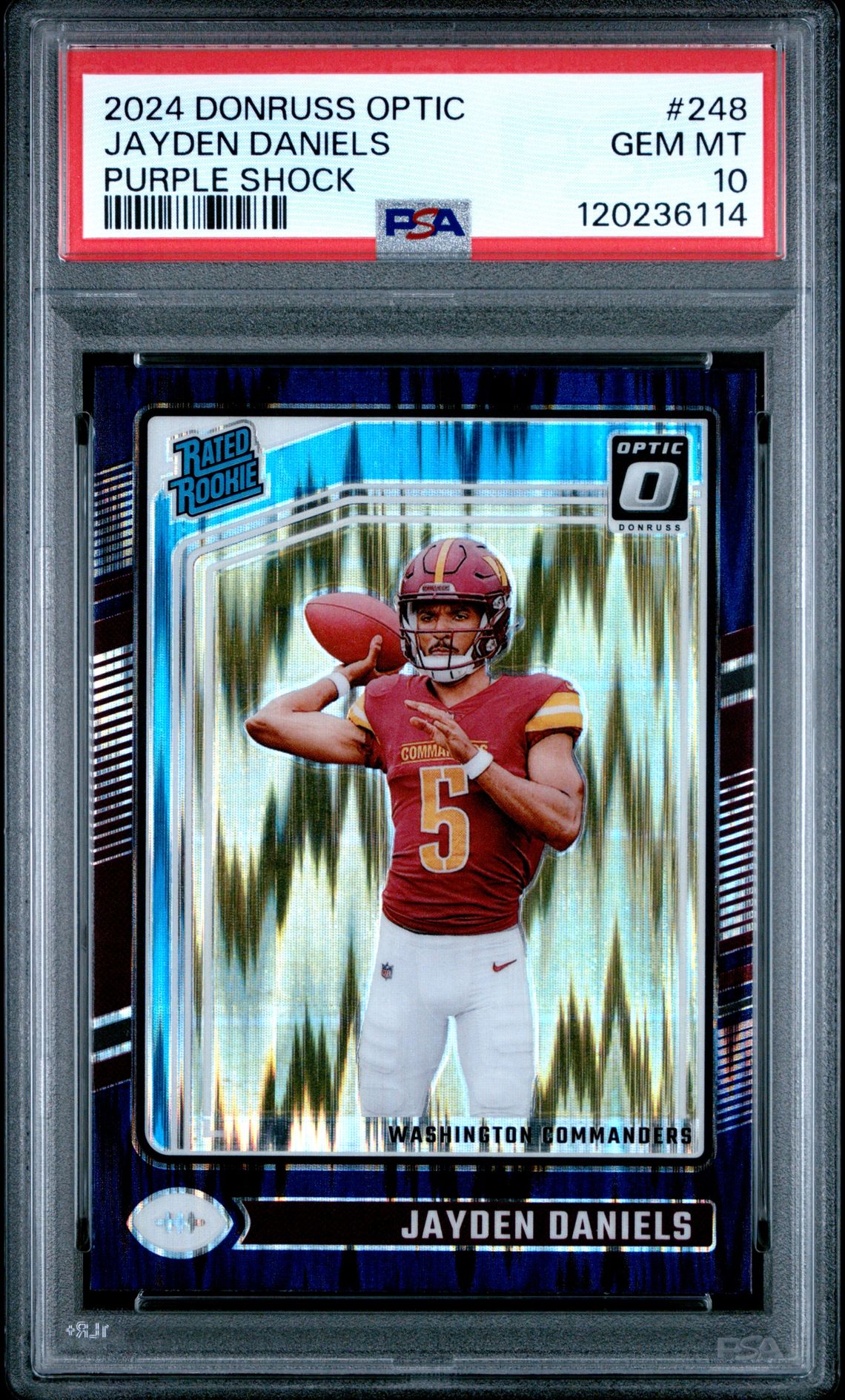 2024 Panini Donruss Optic Jayden Daniels #248 (Purple Shock) Gem Mt 10 front