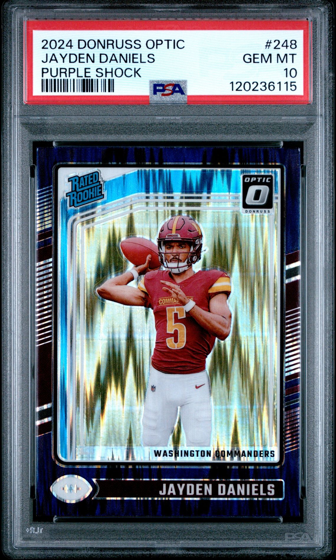 2024 Panini Donruss Optic Jayden Daniels #248 (Purple Shock) Gem Mt 10 front