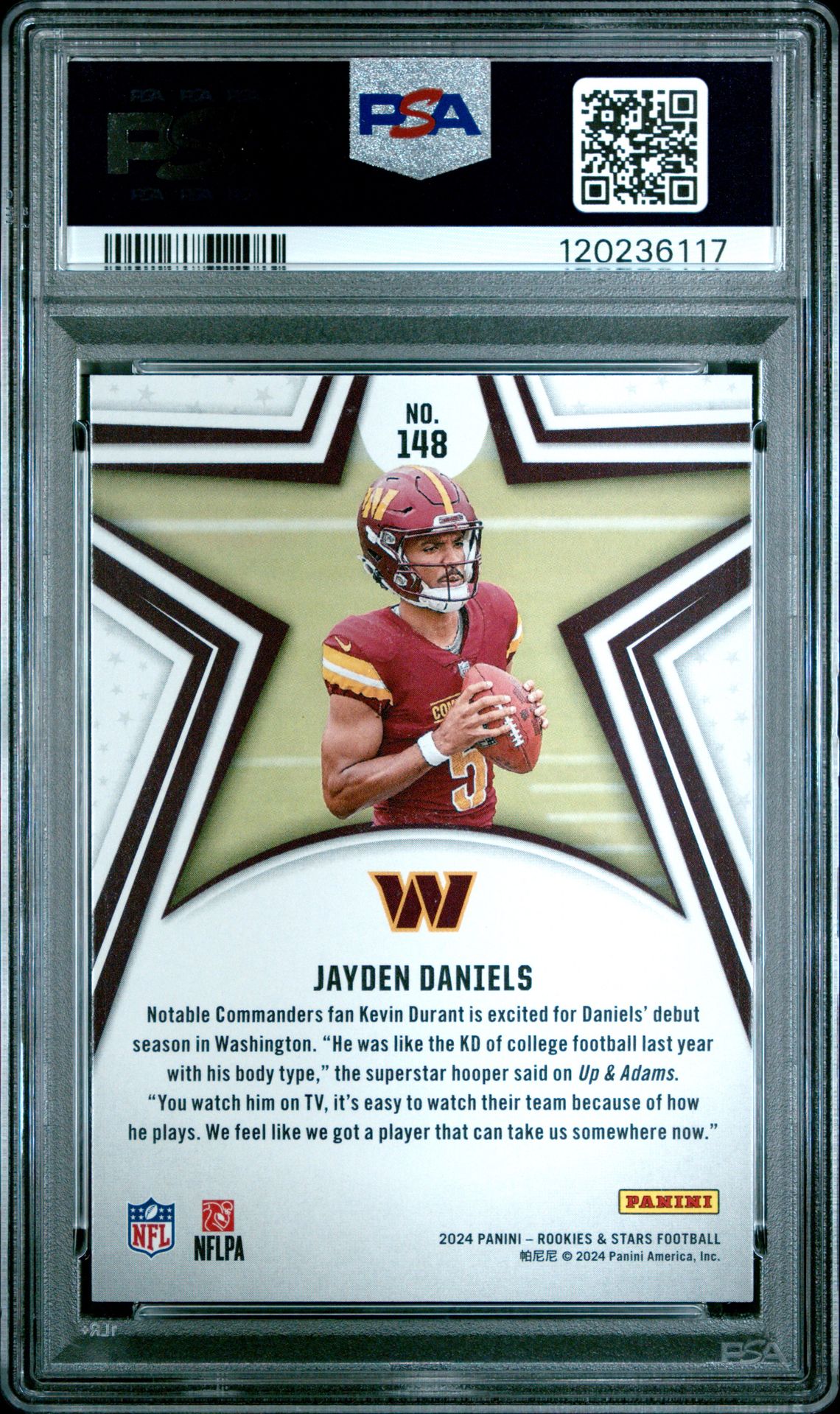 2024 Panini Rookies & Stars Jayden Daniels #148 (Red) Gem Mt 10 back
