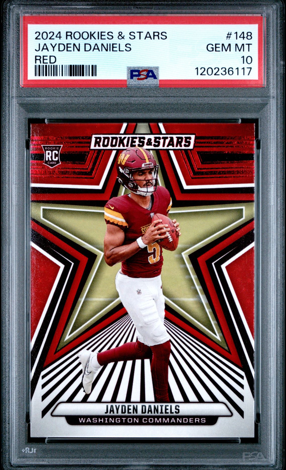 2024 Panini Rookies & Stars Jayden Daniels #148 (Red) Gem Mt 10 front