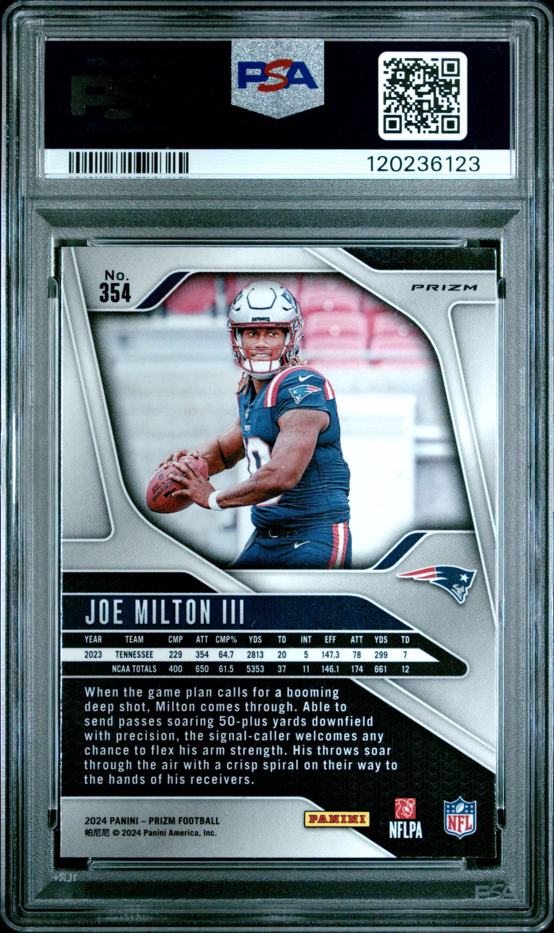 2024 Panini Prizm Joe Milton Iii #354 (Silver Prizm) Mint 9 back