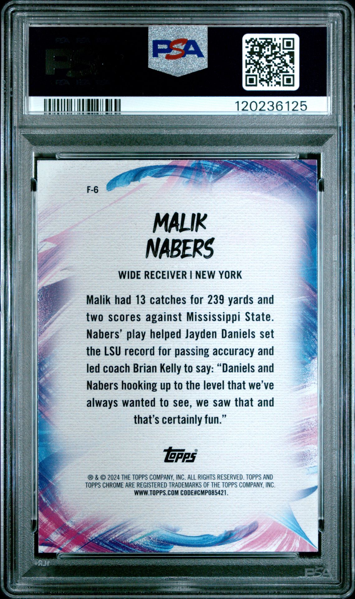 2024 Topps Chrome Finesse Malik Nabers #F6 (Finesse-Green Refractor) Mint 9 back