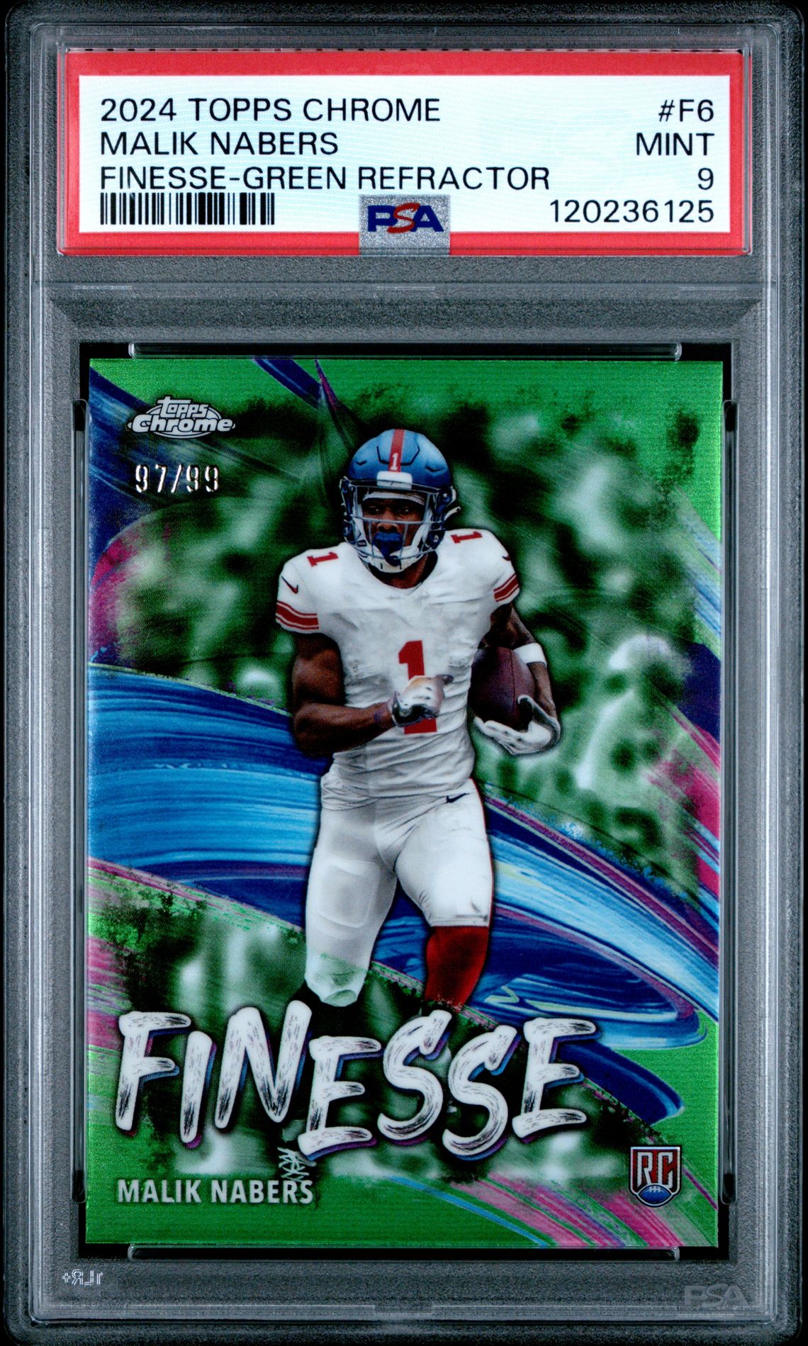 2024 Topps Chrome Finesse Malik Nabers #F6 (Finesse-Green Refractor) Mint 9 front