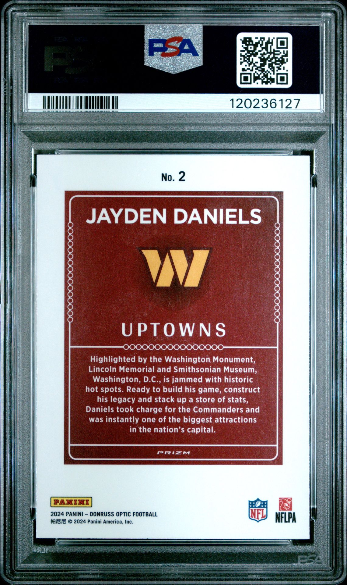 2024 Panini Donruss Optic Uptowns Jayden Daniels #2 Mint 9 back