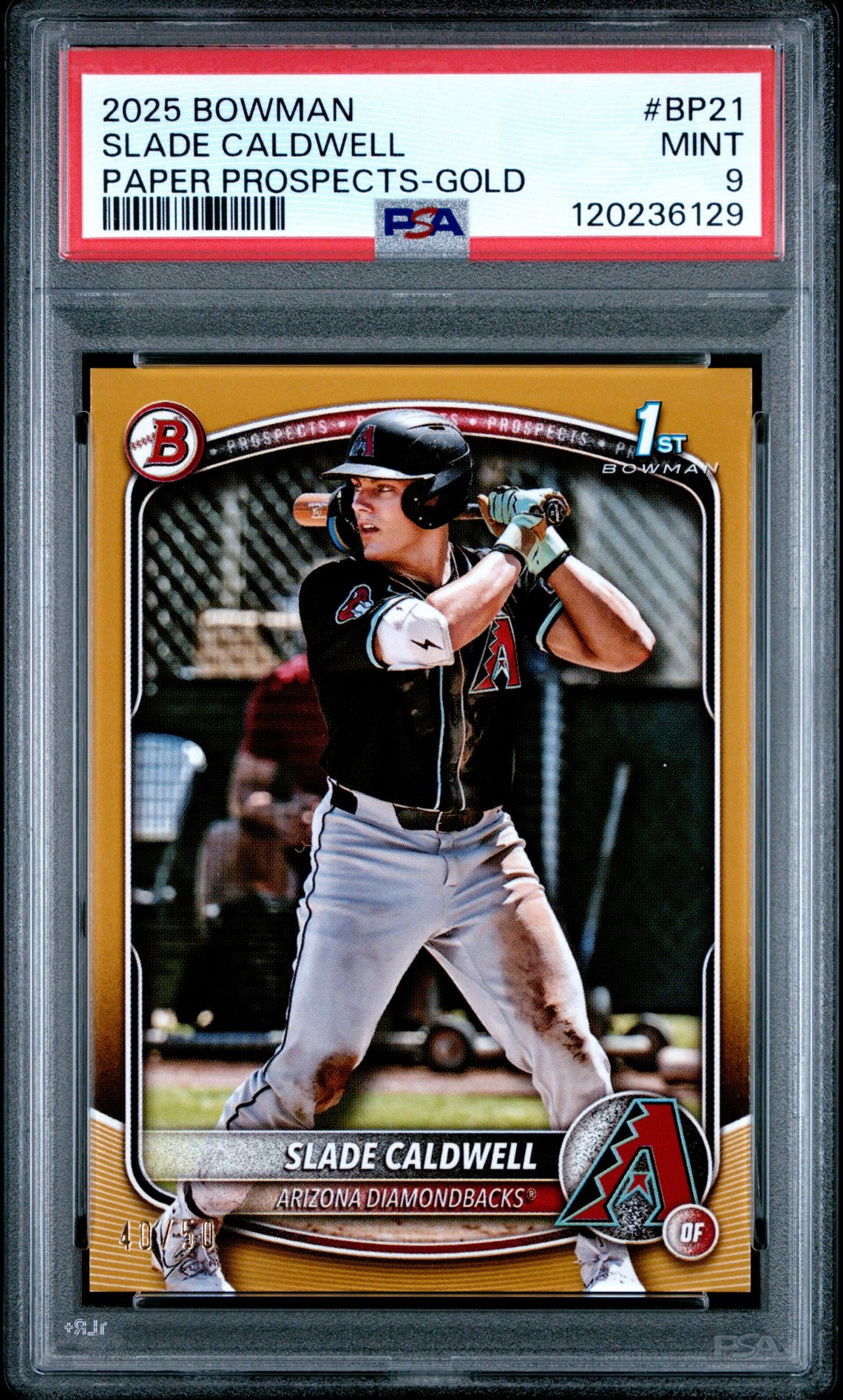 2025 Bowman Paper Prospects Slade Caldwell #Bp21 (Paper Prospects-Gold) Mint 9 front