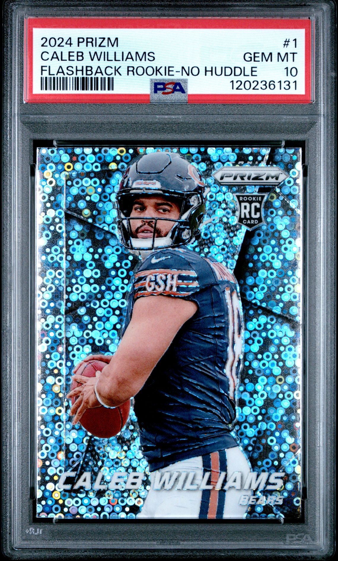 2024 Panini Prizm Prizm Flashback Rookie Caleb Williams #1 (Flashback Rookie-No Huddle) Gem Mt 10 front