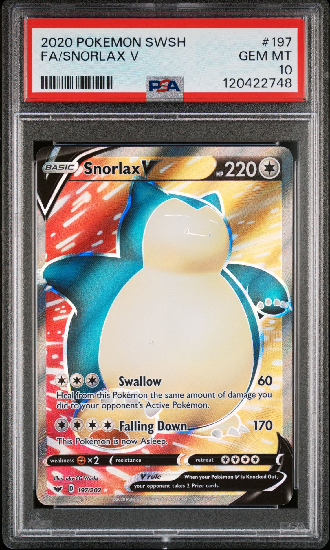 2020 Pokemon Sword & Shield Fa/Snorlax V #197 Gem Mt 10 front