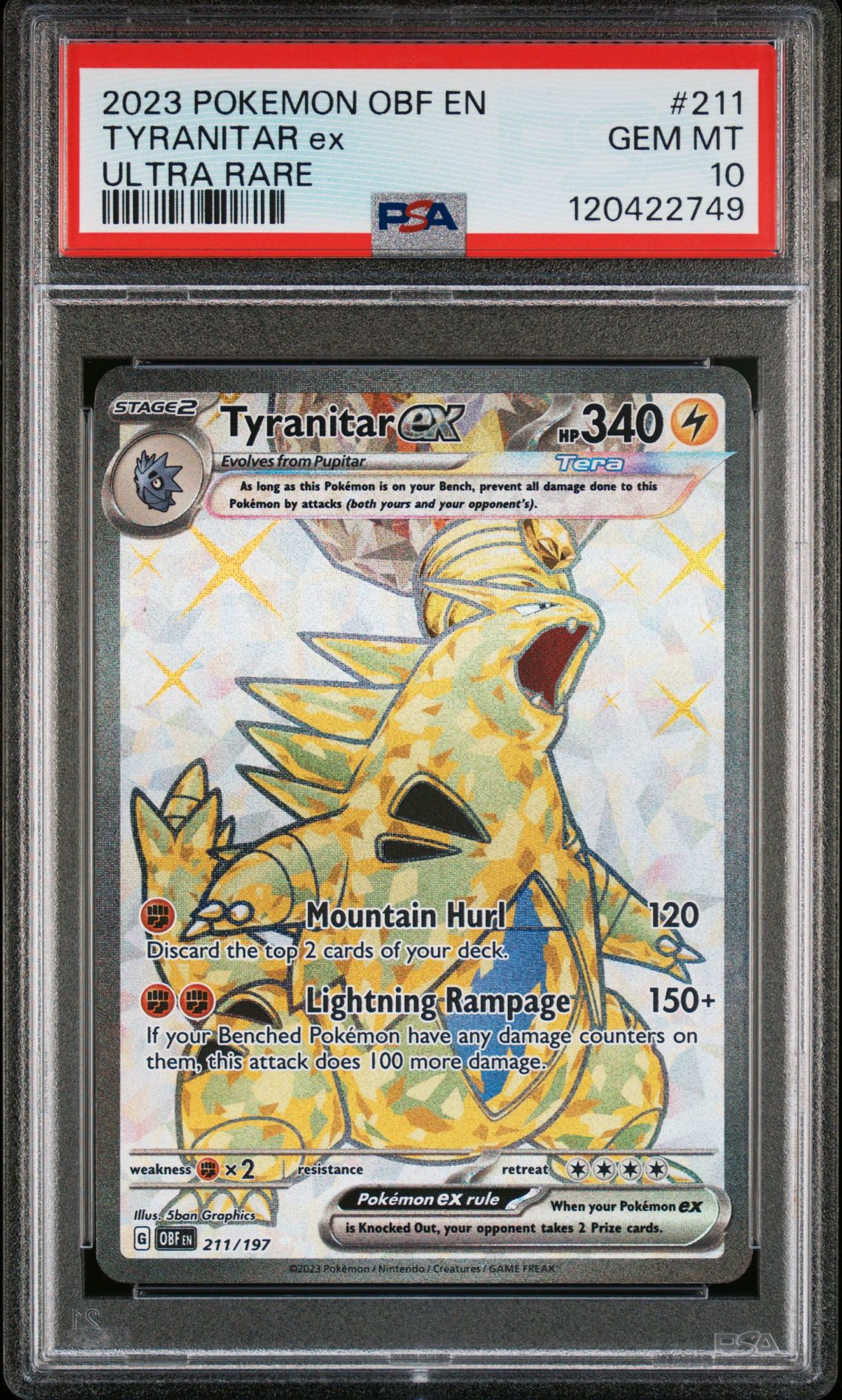 2023 Pokemon Obf En-Obsidian Flames Tyranitar Ex #211 (Ultra Rare) Gem Mt 10 front