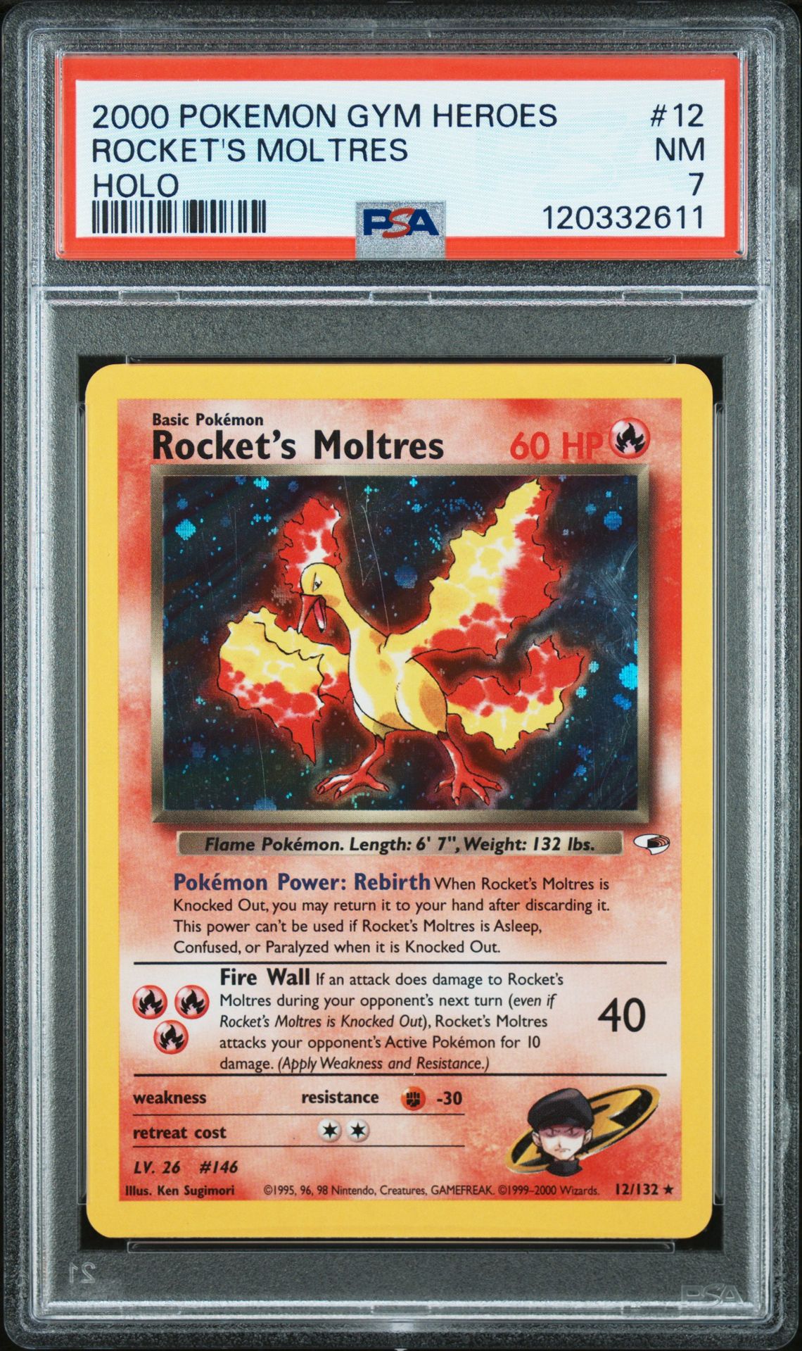 2000 Pokemon Gym Heroes Rocket's Moltres #12 (Holo) Nm 7 front