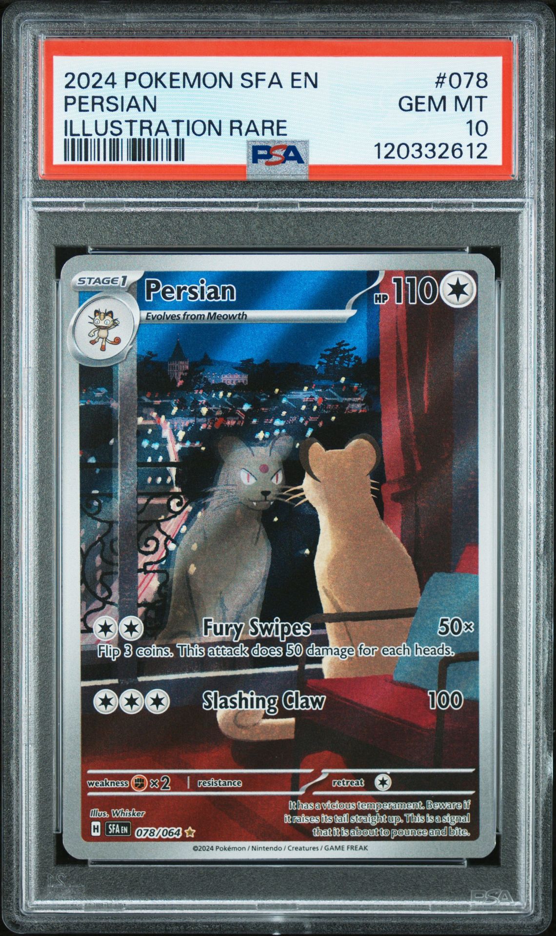 2024 Pokemon Sfa En-Shrouded Fable Persian #078 (Illustration Rare) Gem Mt 10 front