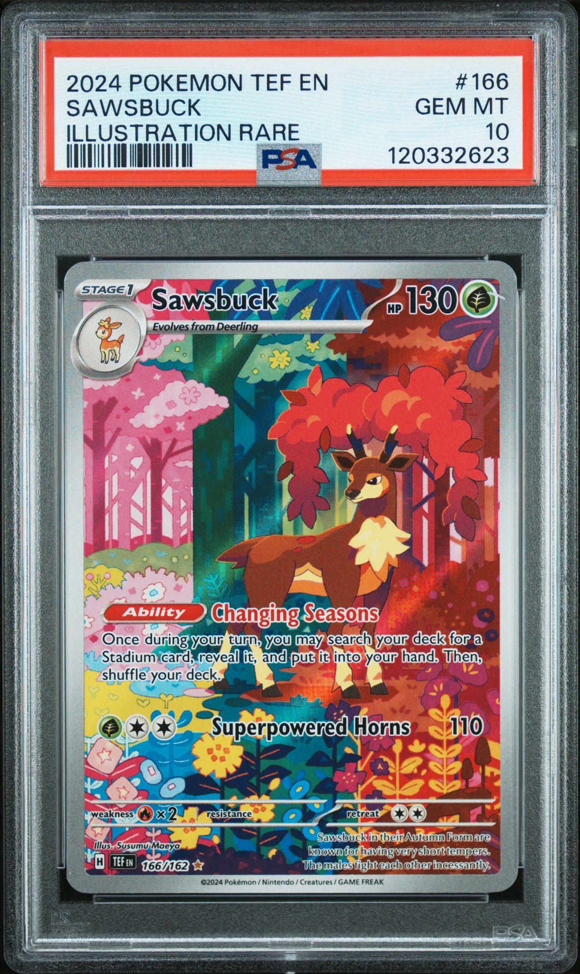 2024 Pokemon Tef En-Temporal Forces Sawsbuck #166 (Illustration Rare) Gem Mt 10 front