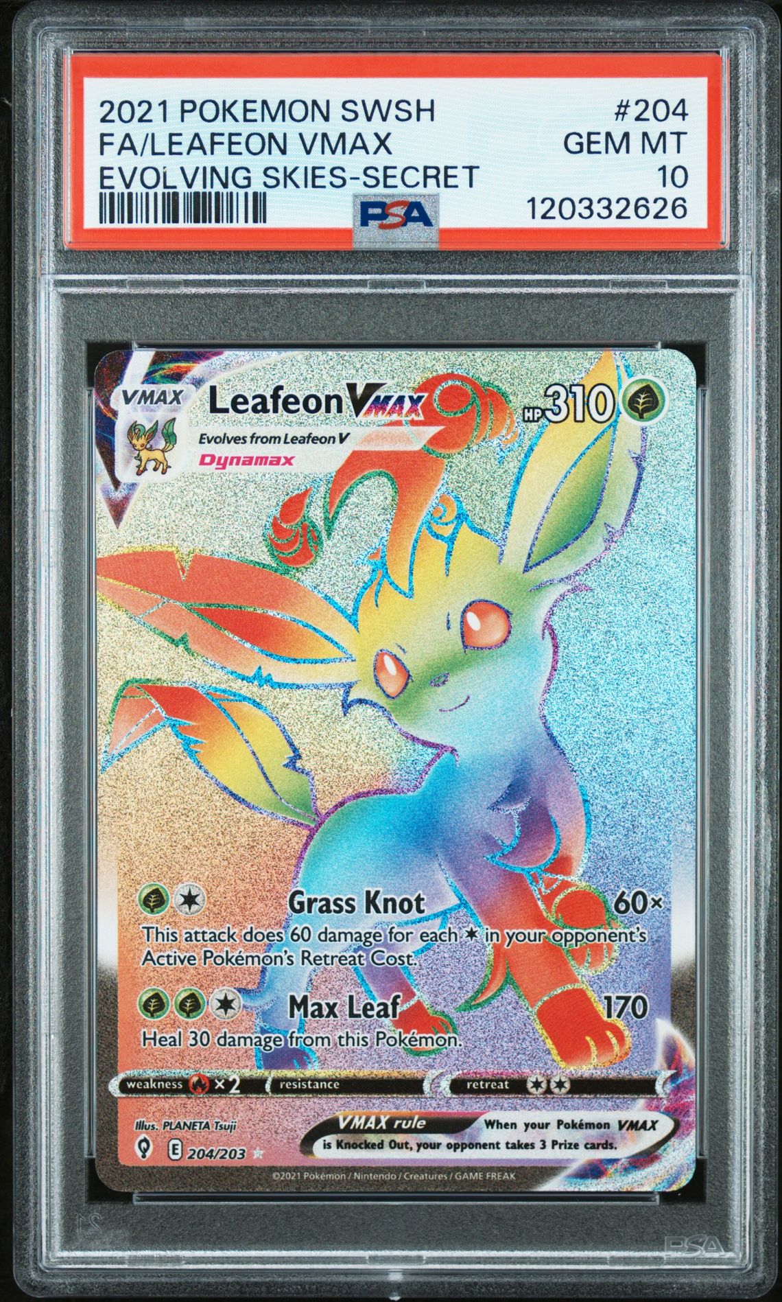 2021 Pokemon Sword & Shield Evolving Skies Fa/Leafeon Vmax #204 (Evolving Skies-Secret) Gem Mt 10 front