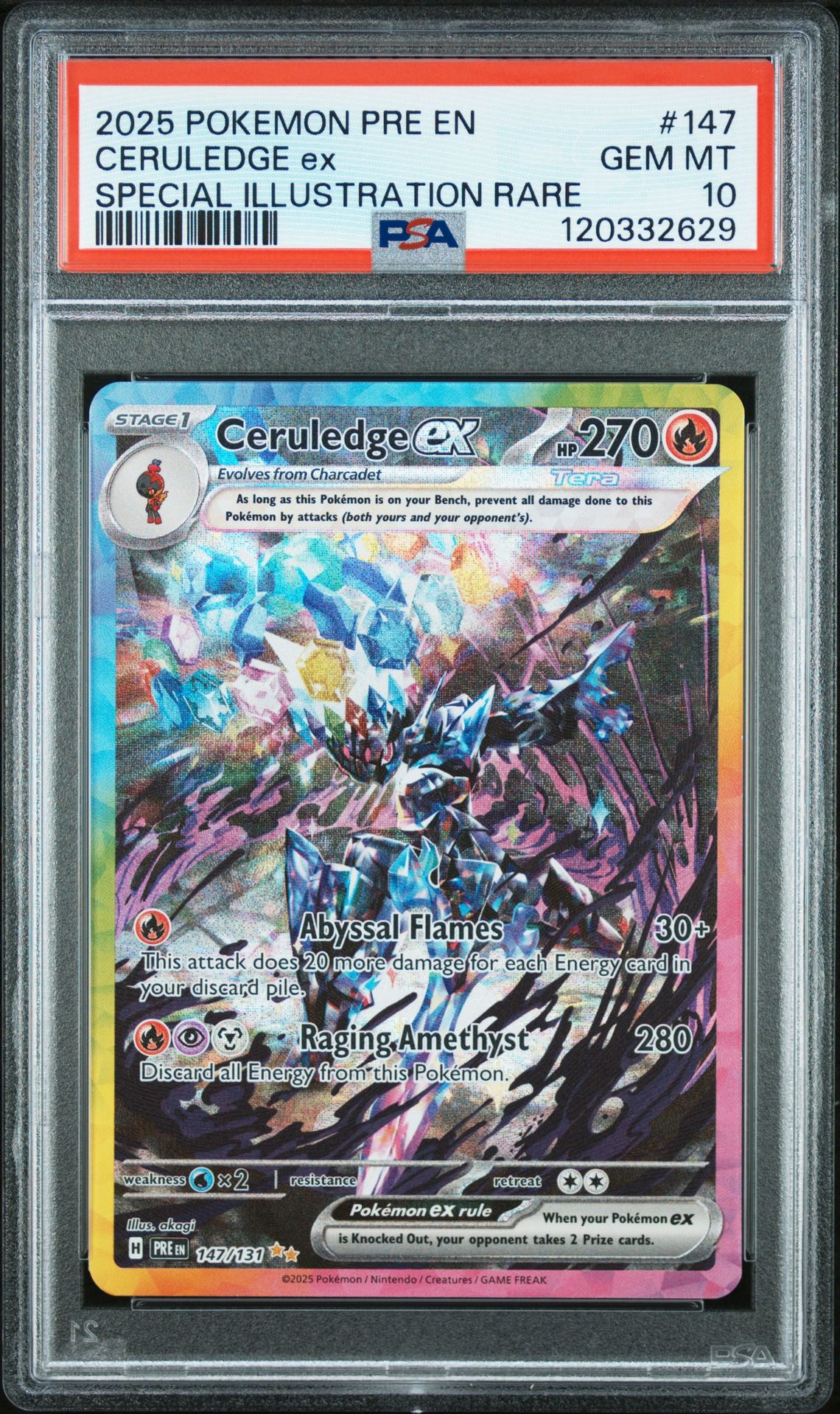 2025 Pokemon Pre En-Prismatic Evolutions Ceruledge Ex #147 (Special Illustration Rare) Gem Mt 10 front