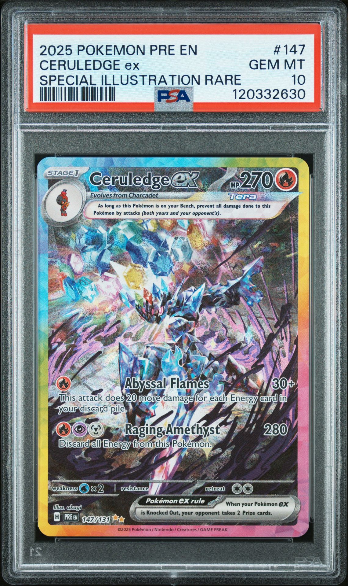 2025 Pokemon Pre En-Prismatic Evolutions Ceruledge Ex #147 (Special Illustration Rare) Gem Mt 10 front