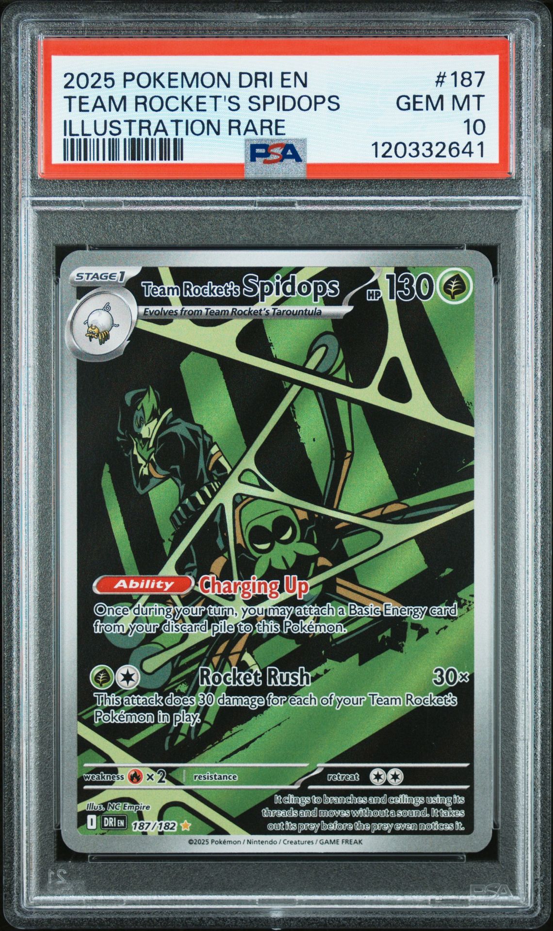 2025 Pokemon Dri En-Destined Rivals Team Rocket's Spidops #187 (Illustration Rare) Gem Mt 10 front