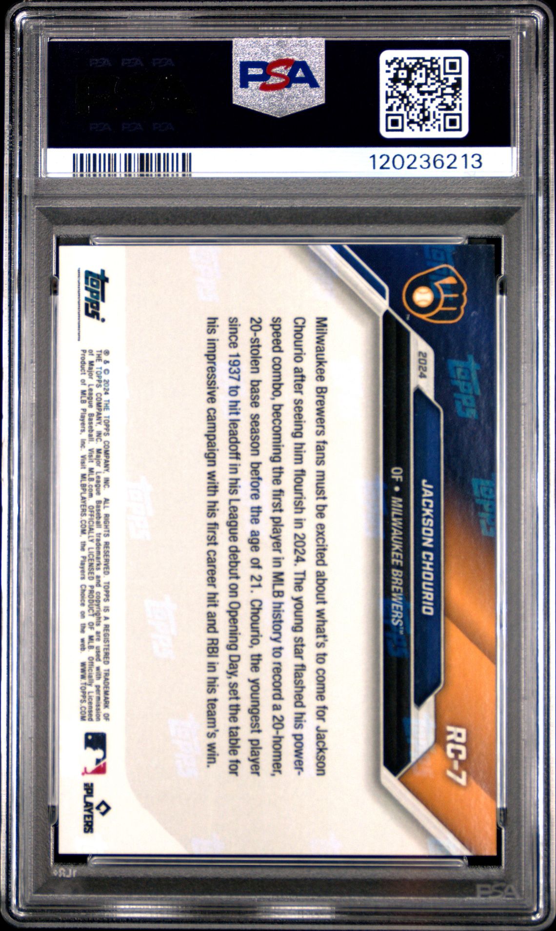 2024 Topps Now Mlb Rookie Cup Team Set Jackson Chourio #Rc7 Gem Mt 10 back