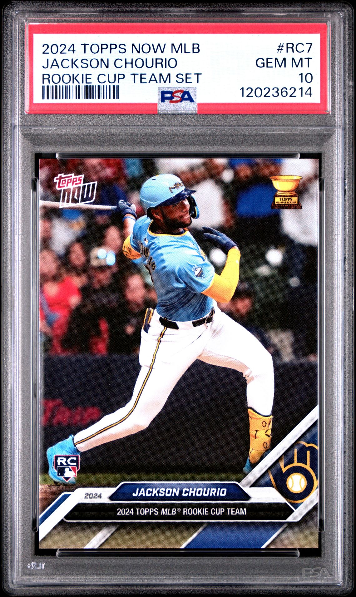 2024 Topps Now Mlb Rookie Cup Team Set Jackson Chourio #Rc7 Gem Mt 10 front