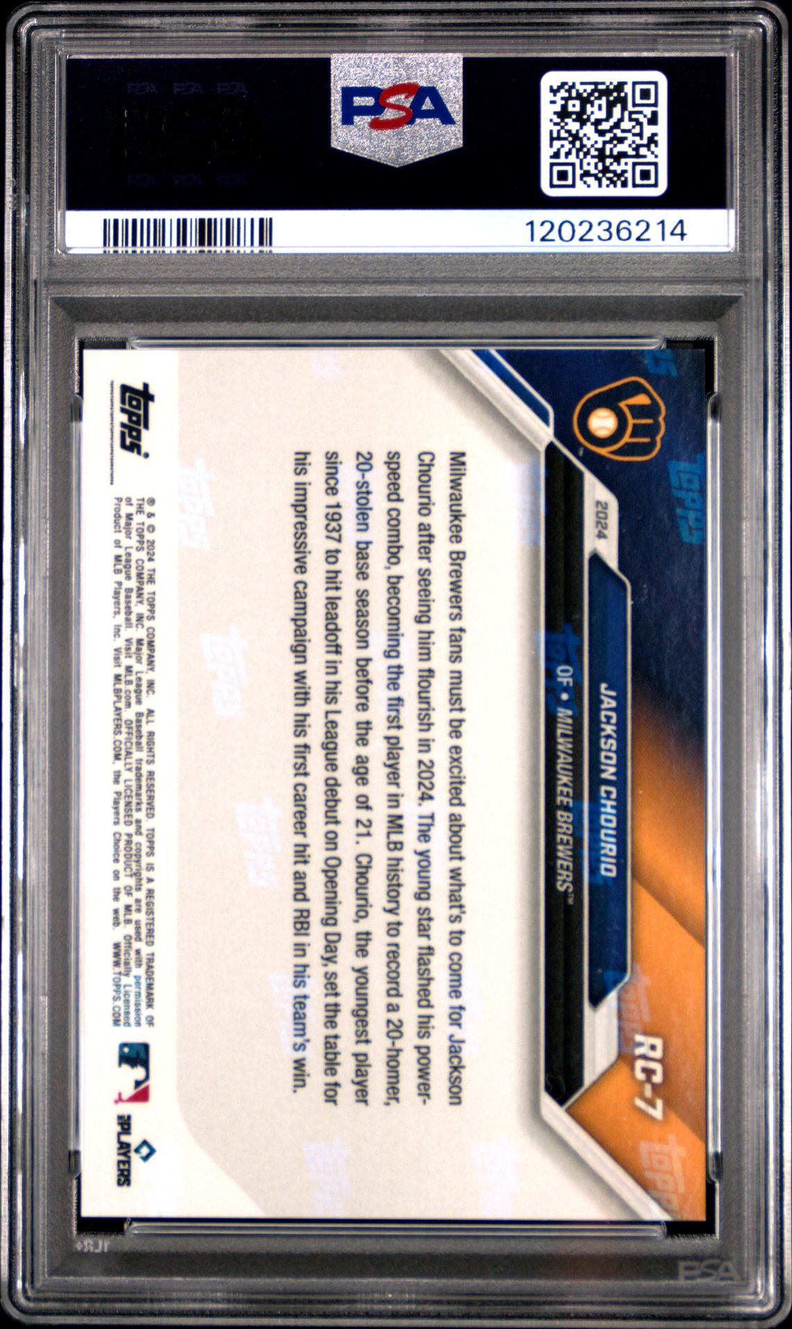 2024 Topps Now Mlb Rookie Cup Team Set Jackson Chourio #Rc7 Gem Mt 10 back