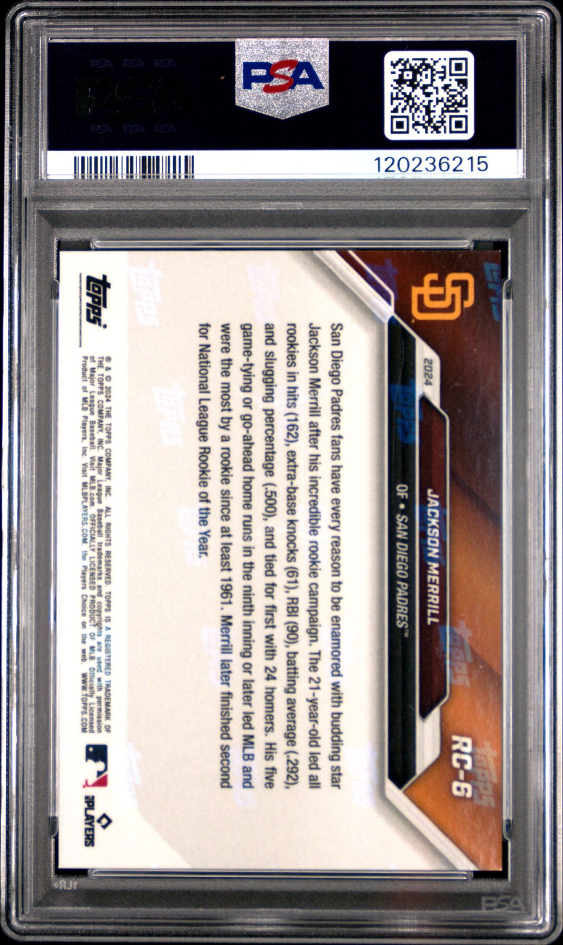 2024 Topps Now Mlb Rookie Cup Team Set Jackson Merrill #Rc6 Gem Mt 10 back