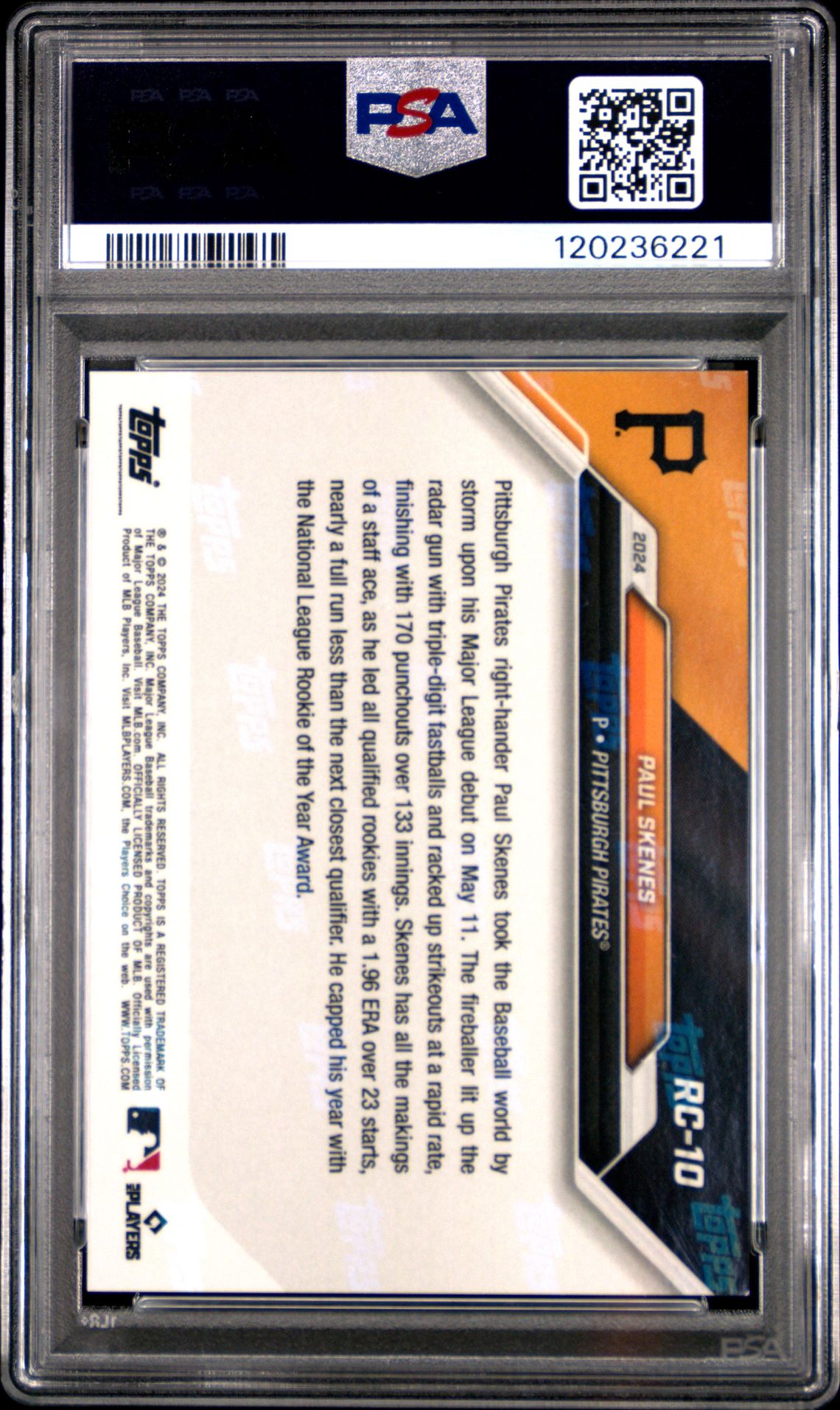 2024 Topps Now Mlb Rookie Cup Team Set Paul Skenes #Rc10 Gem Mt 10 back