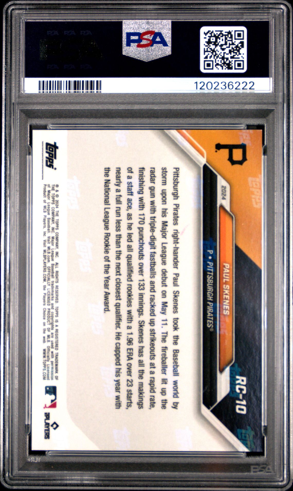 2024 Topps Now Mlb Rookie Cup Team Set Paul Skenes #Rc10 Gem Mt 10 back