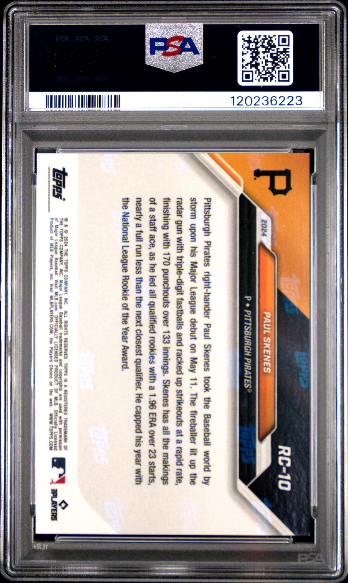 2024 Topps Now Mlb Rookie Cup Team Set Paul Skenes #Rc10 Gem Mt 10 back