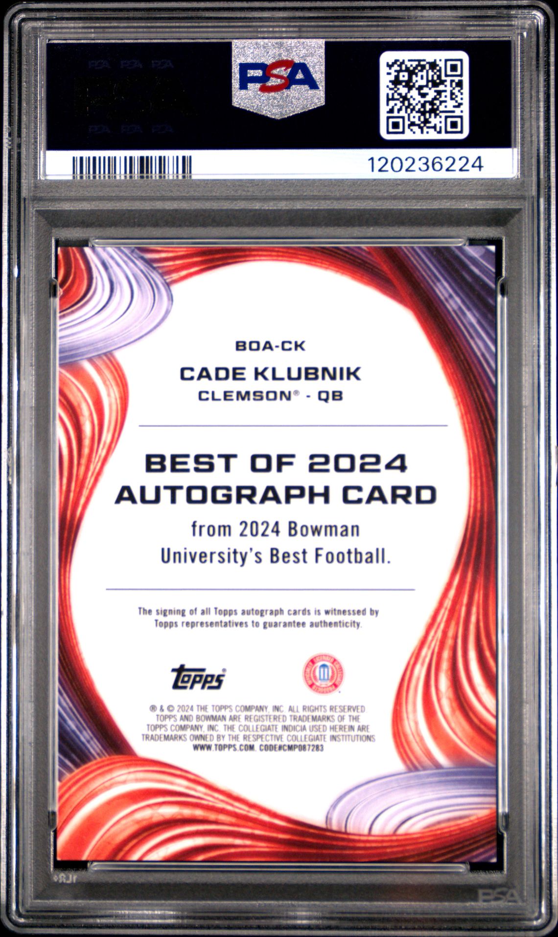 2024 Bowman Best University Best Of 2024 Autographs Cade Klubnik #Ck (Best Of 2024 Auto-Pink Lava) Gem Mt 10 back