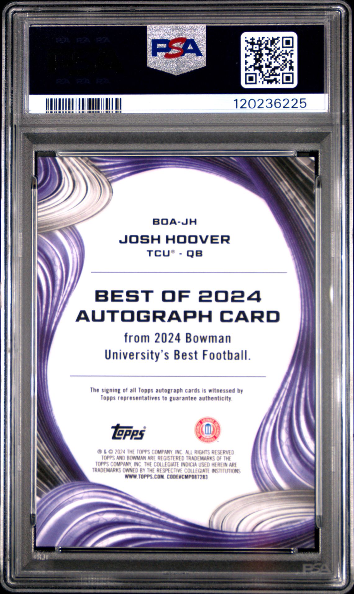 2024 Bowman Best University Best Of 2024 Autographs Josh Hoover #Jh (Best Of 2024 Auto-Org Ref) Gem Mt 10 back
