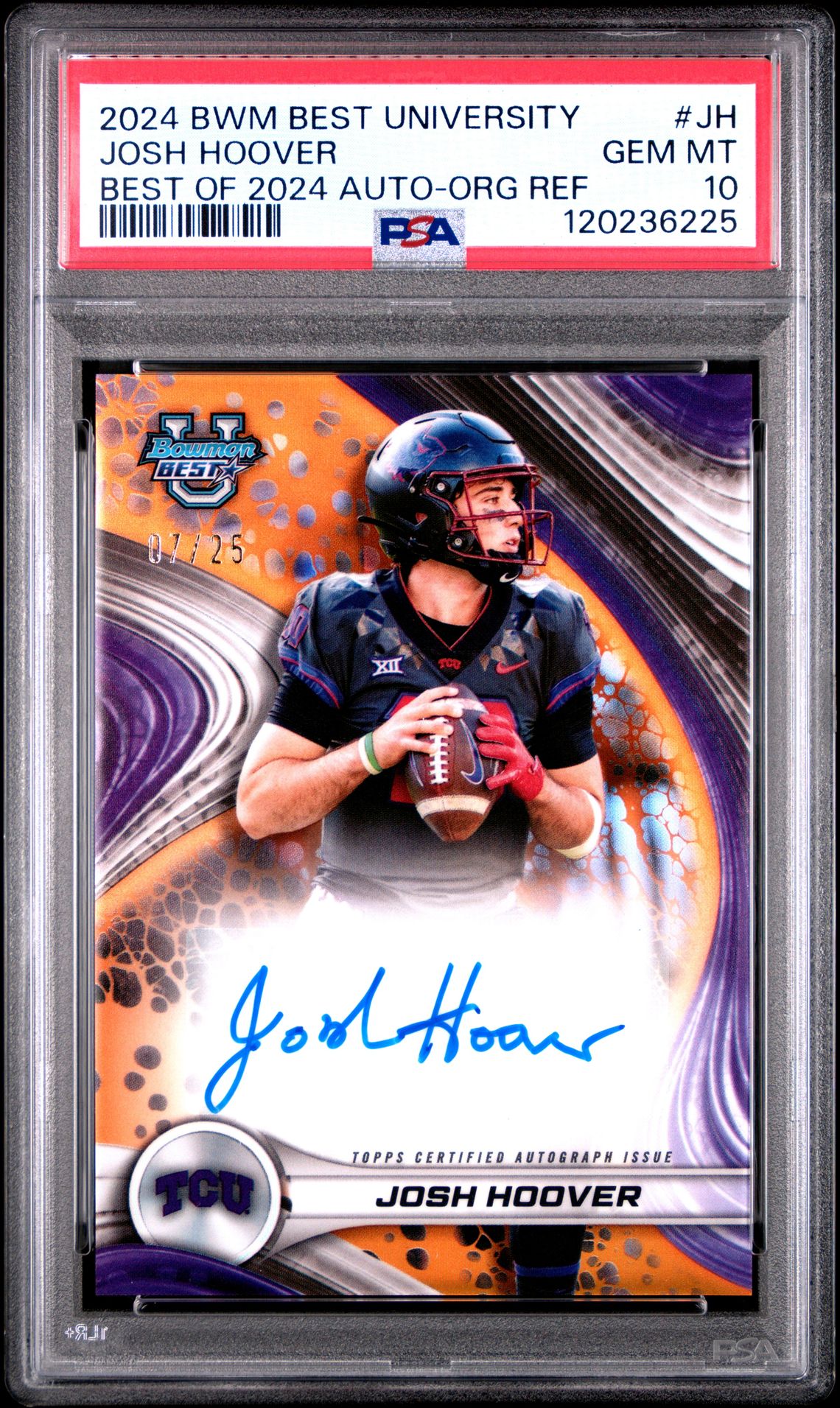 2024 Bowman Best University Best Of 2024 Autographs Josh Hoover #Jh (Best Of 2024 Auto-Org Ref) Gem Mt 10 front