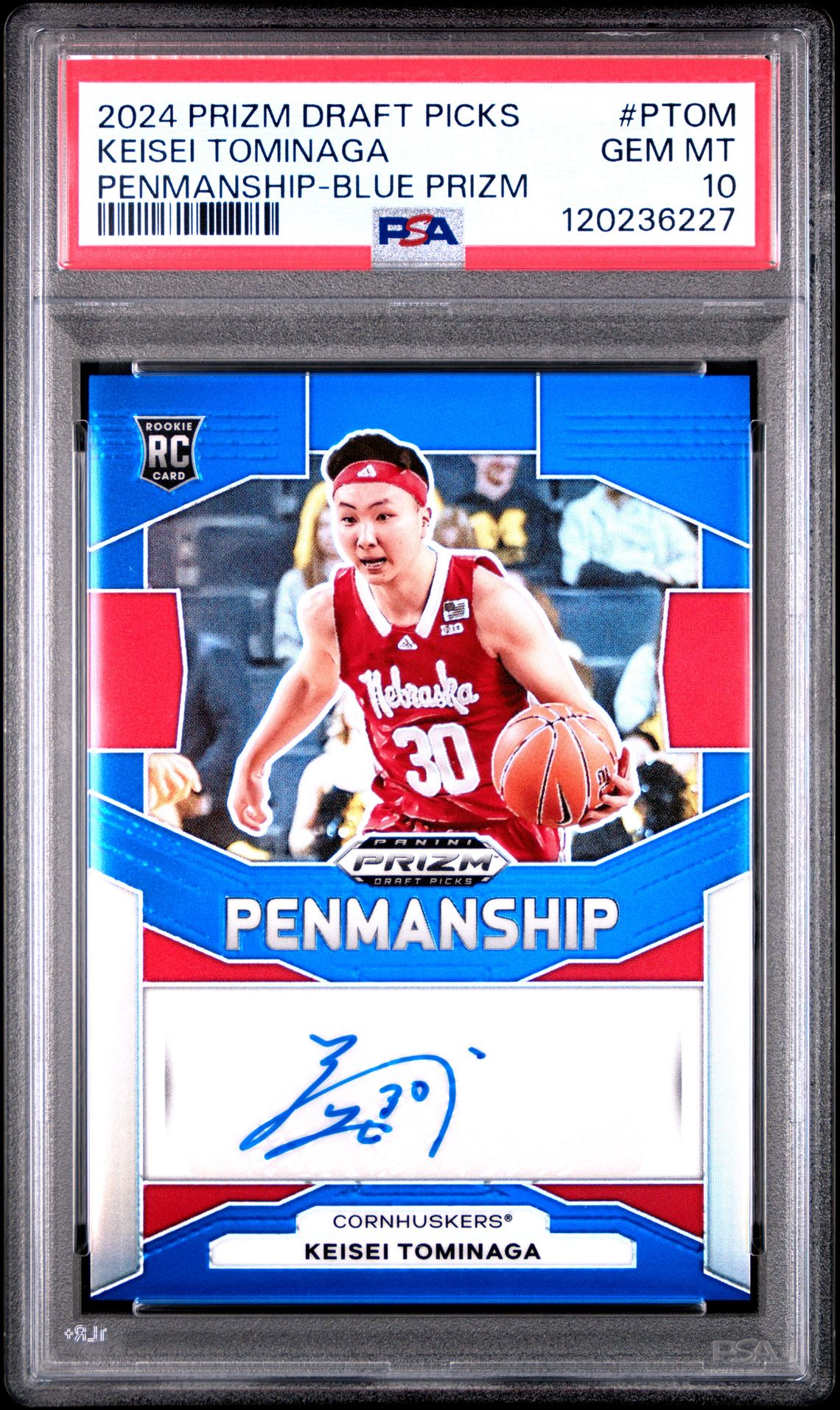 2024 Panini Prizm Draft Picks Penmanship Keisei Tominaga #Ptom (Penmanship-Blue Prizm) Gem Mt 10 front