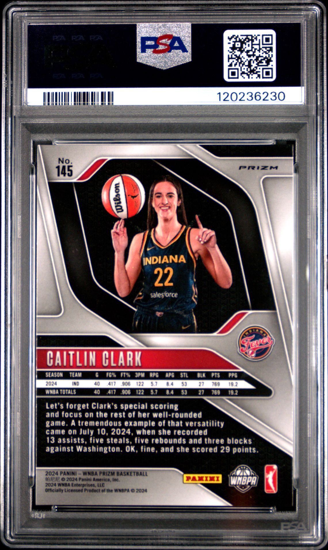 2024 Panini Prizm Wnba Caitlin Clark #145 (Orange Ice) Mint 9 back