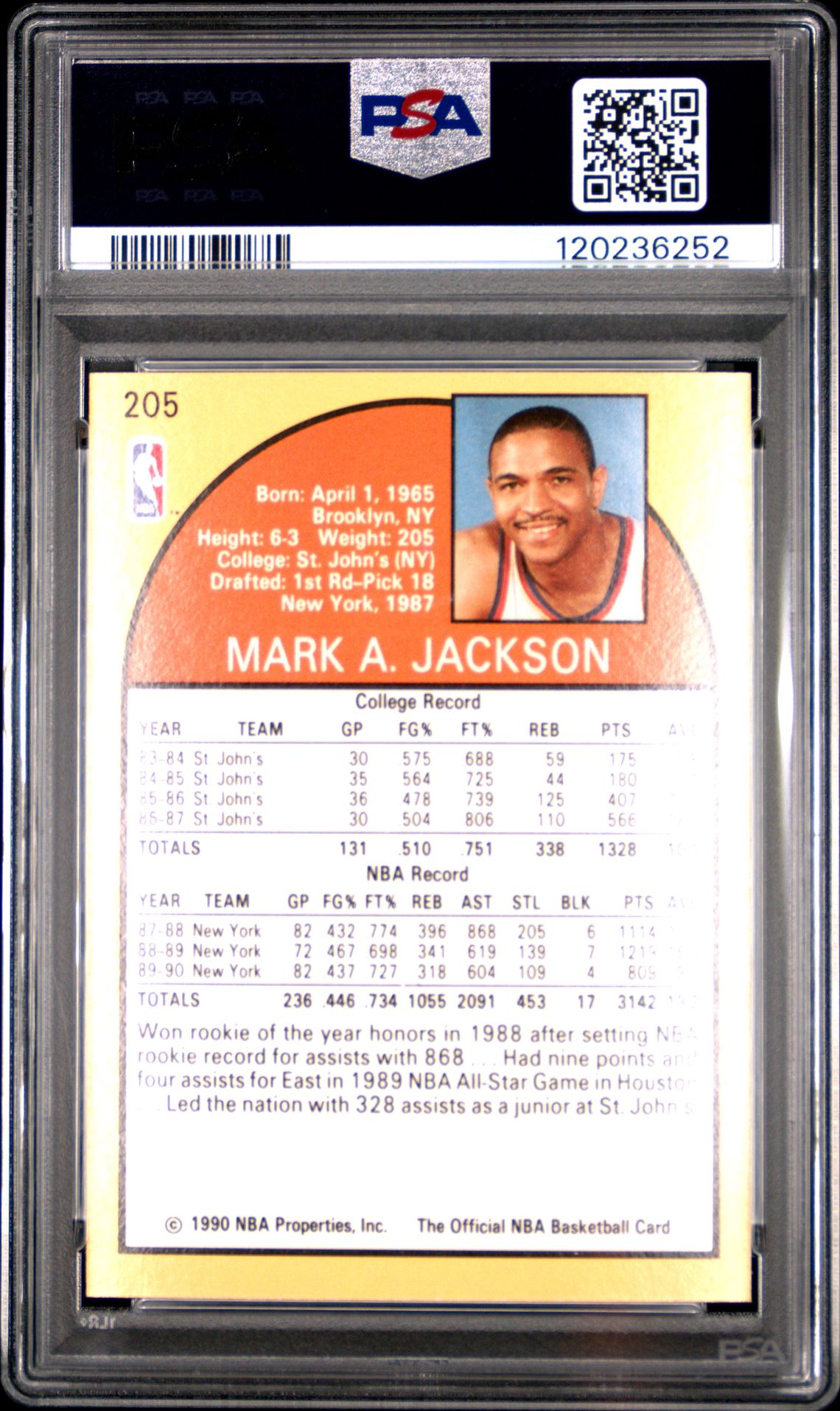 1990 Hoops Mark Jackson #205 Nm 7 back