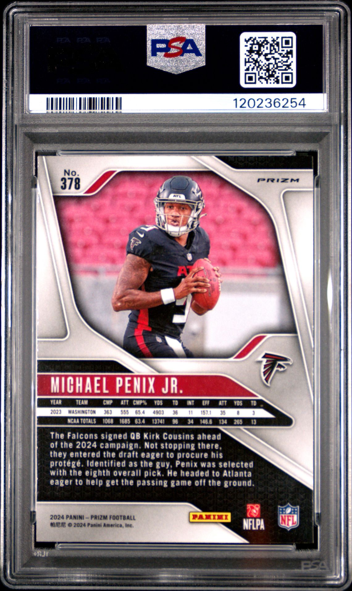 2024 Panini Prizm Michael Penix Jr. #378 (Red/White/Blue Prizm) Gem Mt 10 back