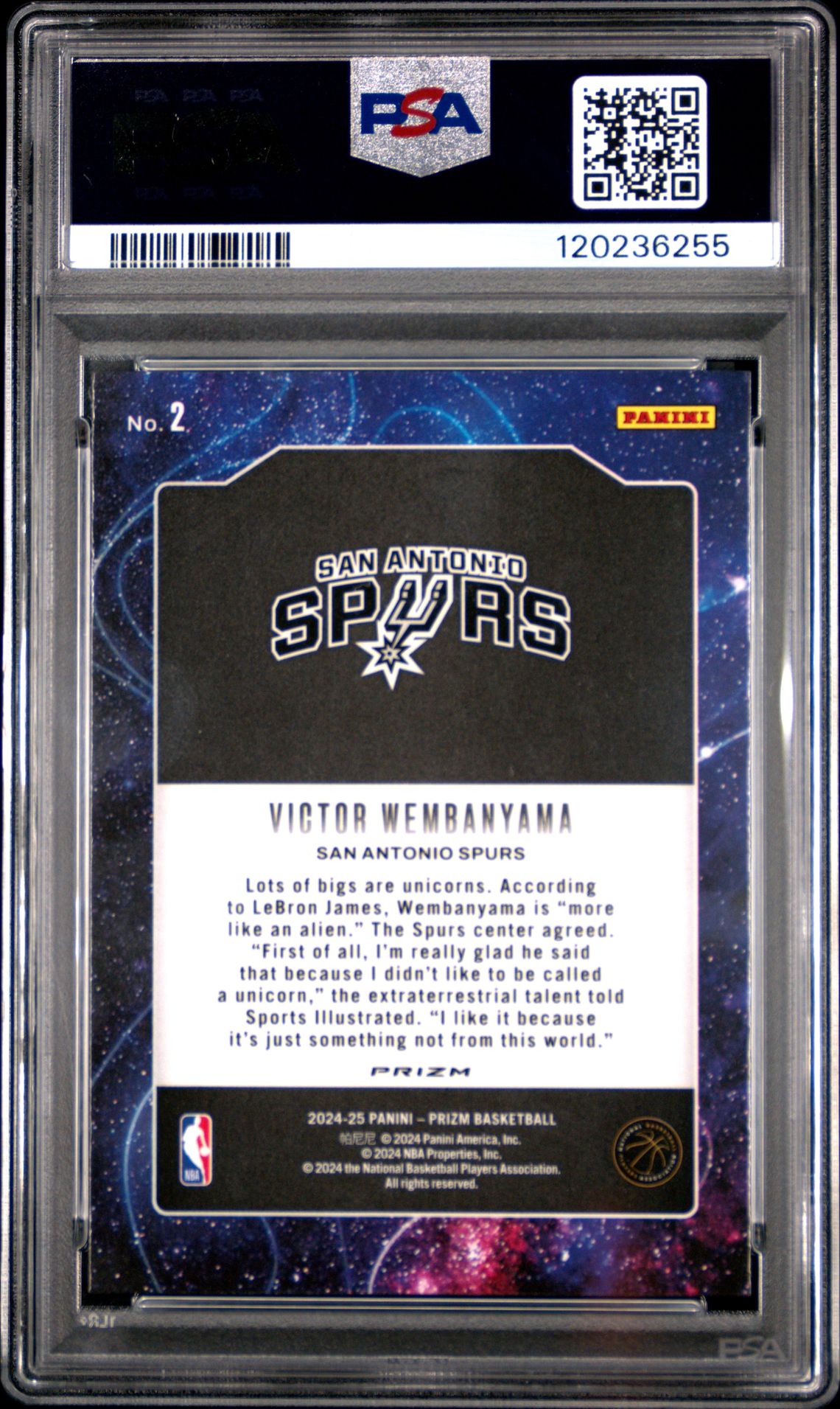 2024 Panini Prizm Deep Space Victor Wembanyama #2 (Deep Space-Green Prizm) Gem Mt 10 back