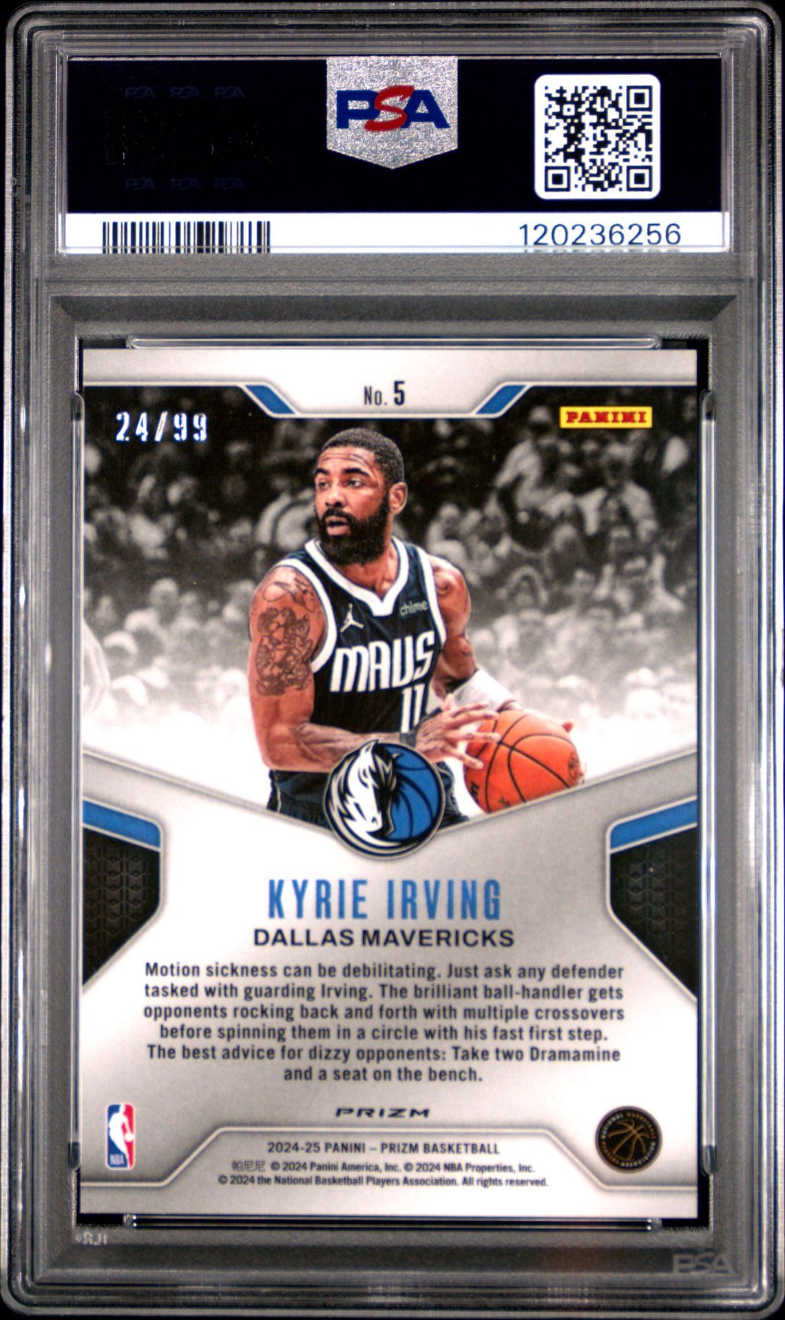 2024 Panini Prizm Dominance Kyrie Irving #5 (Dominance-Blue Pulsar) Gem Mt 10 back